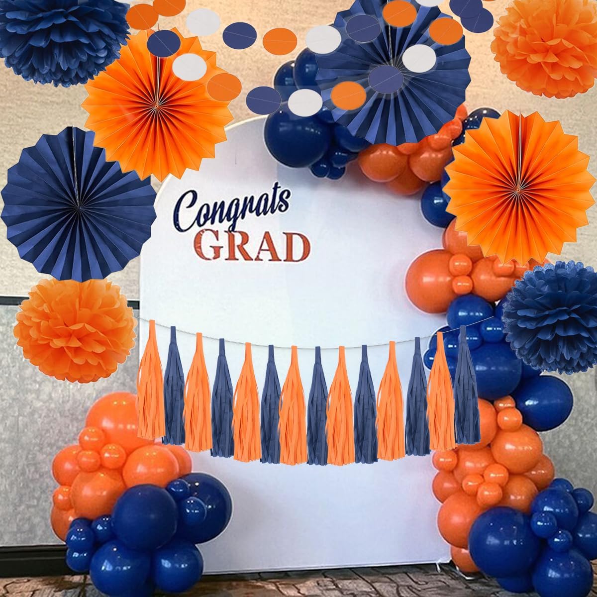 Blue Orange Party Tissue Pom Poms Garland Decor