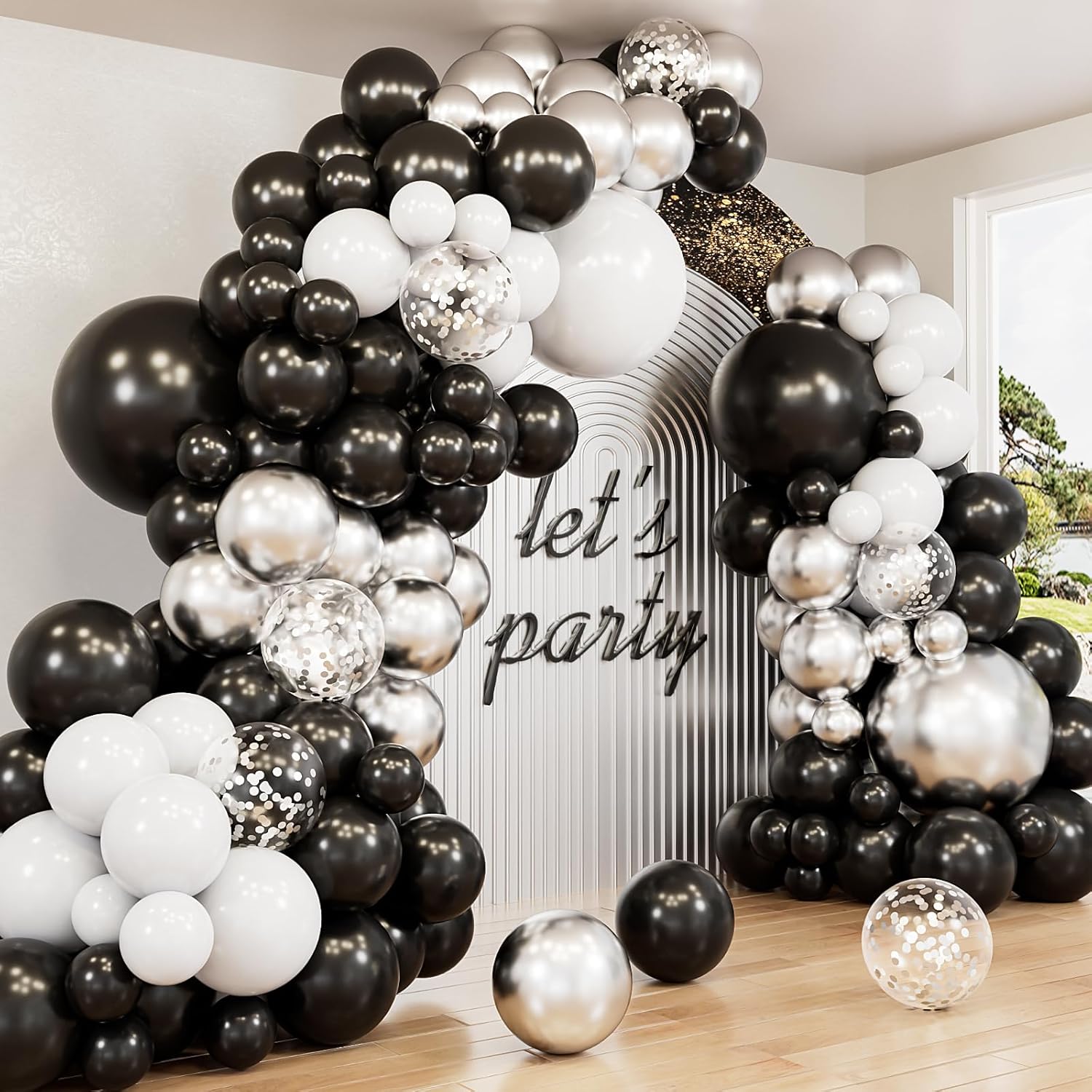 Black and Silver Balloon Arch Kit 135 Pcs Graduation Decor