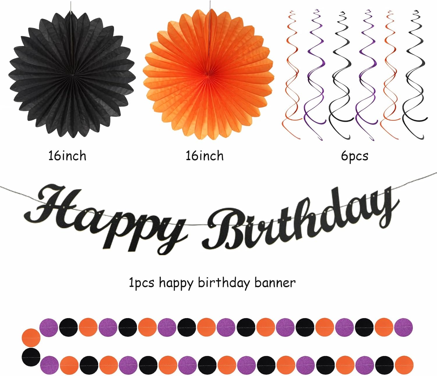 Black Purple Orange Halloween Birthday Decorations - 21pcs Party Kit
