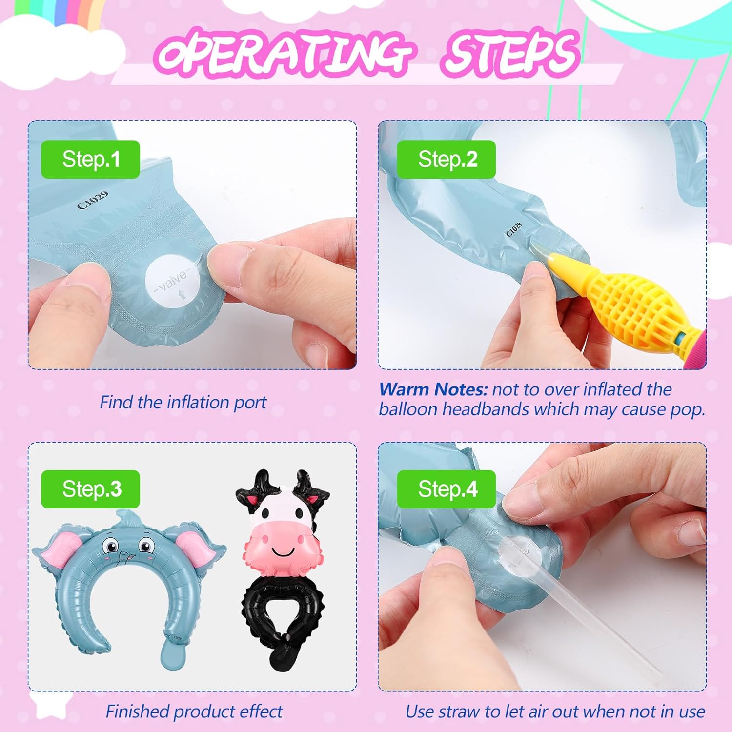 Libima 200 Pcs Zoo Animal Inflatable Headbands and Wrist Balloons with Pump