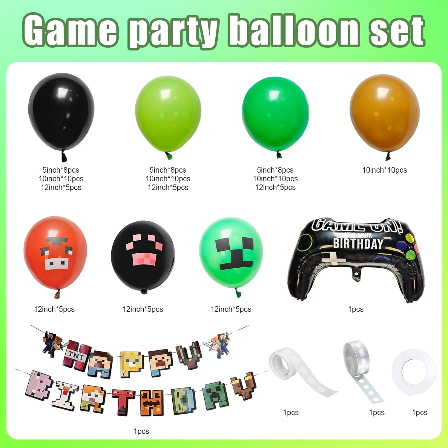 Video Game Balloon Arch Kit with Happy Birthday Banner