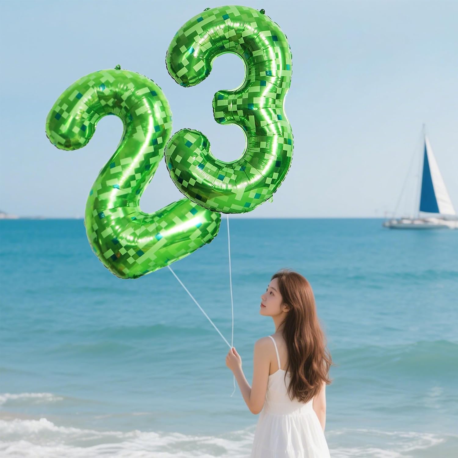40 Inch Green Pixel Number 4 Foil Balloon Set