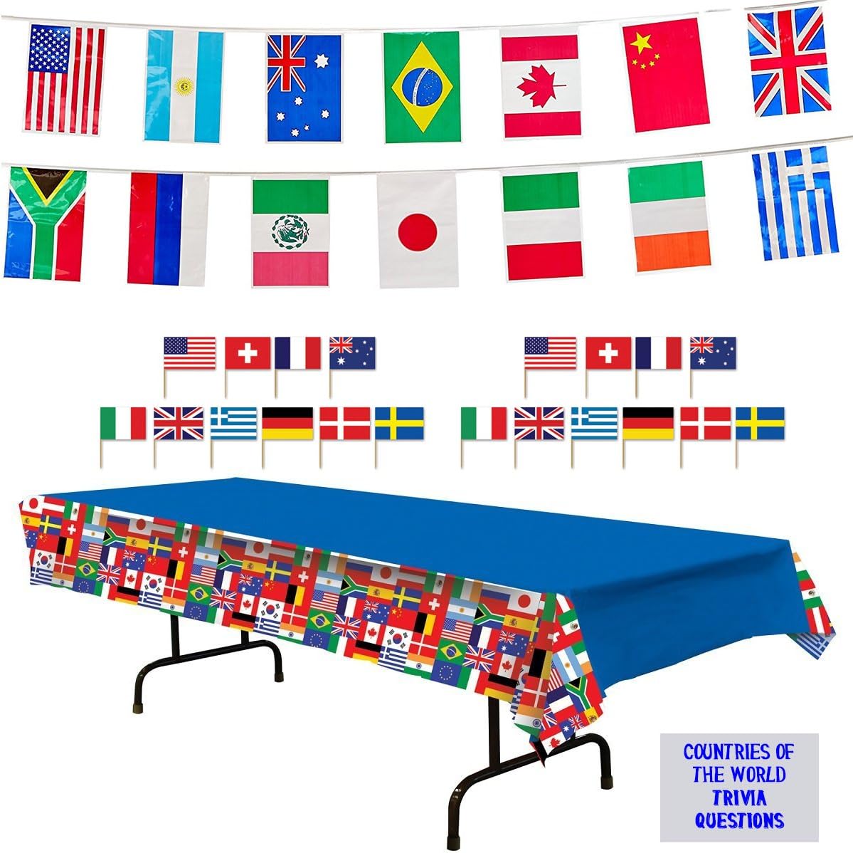 International Flags Party Decorations with Trivia