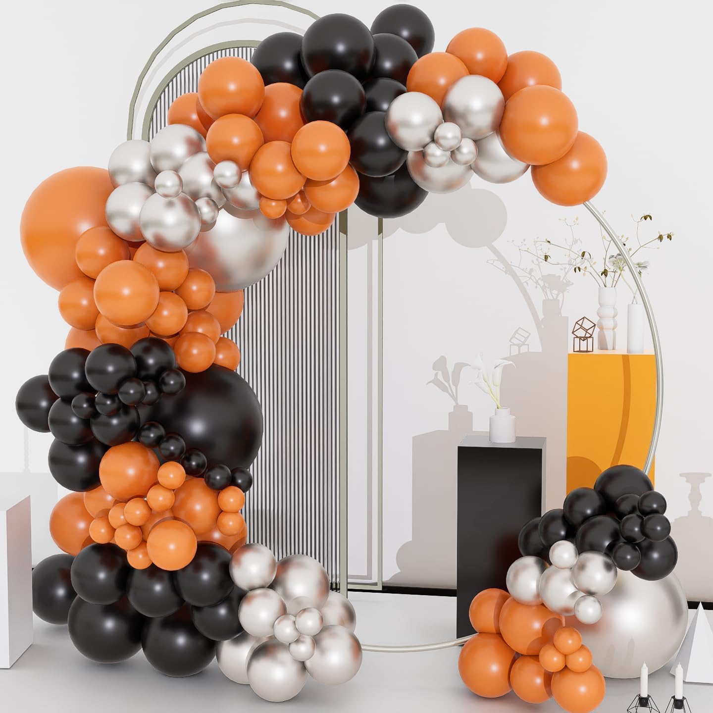 Halloween Balloons Arch Garland Kit 134pcs Orange Black Silver