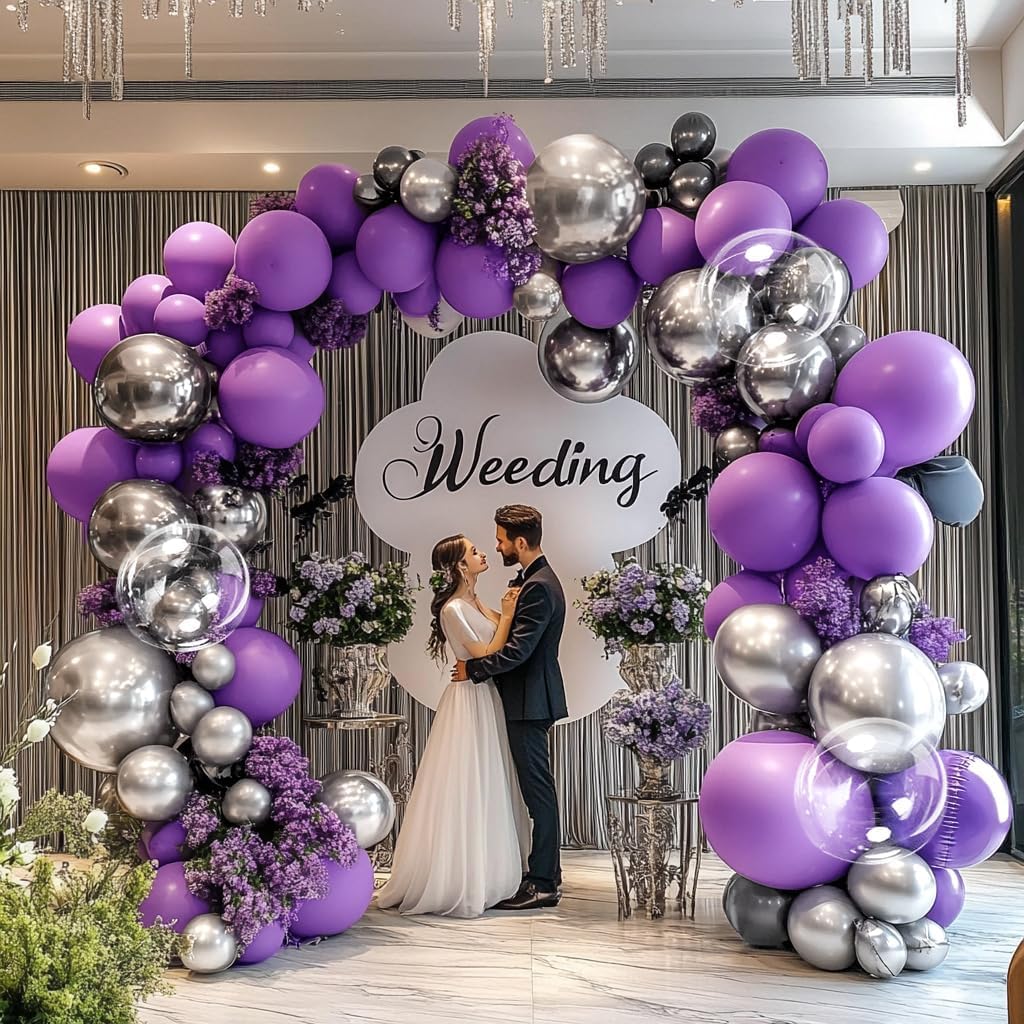 Purple Silver Balloon Arch Kit for Birthday Celebrations