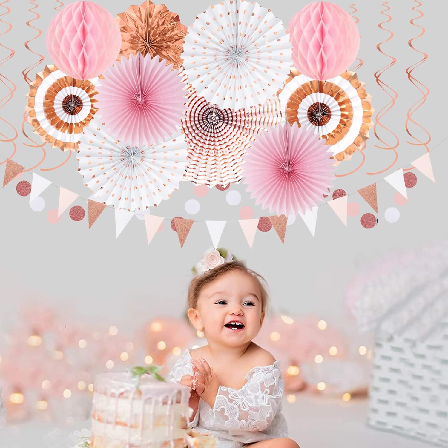 Rose Gold Pink White Party Decorations 33pcs