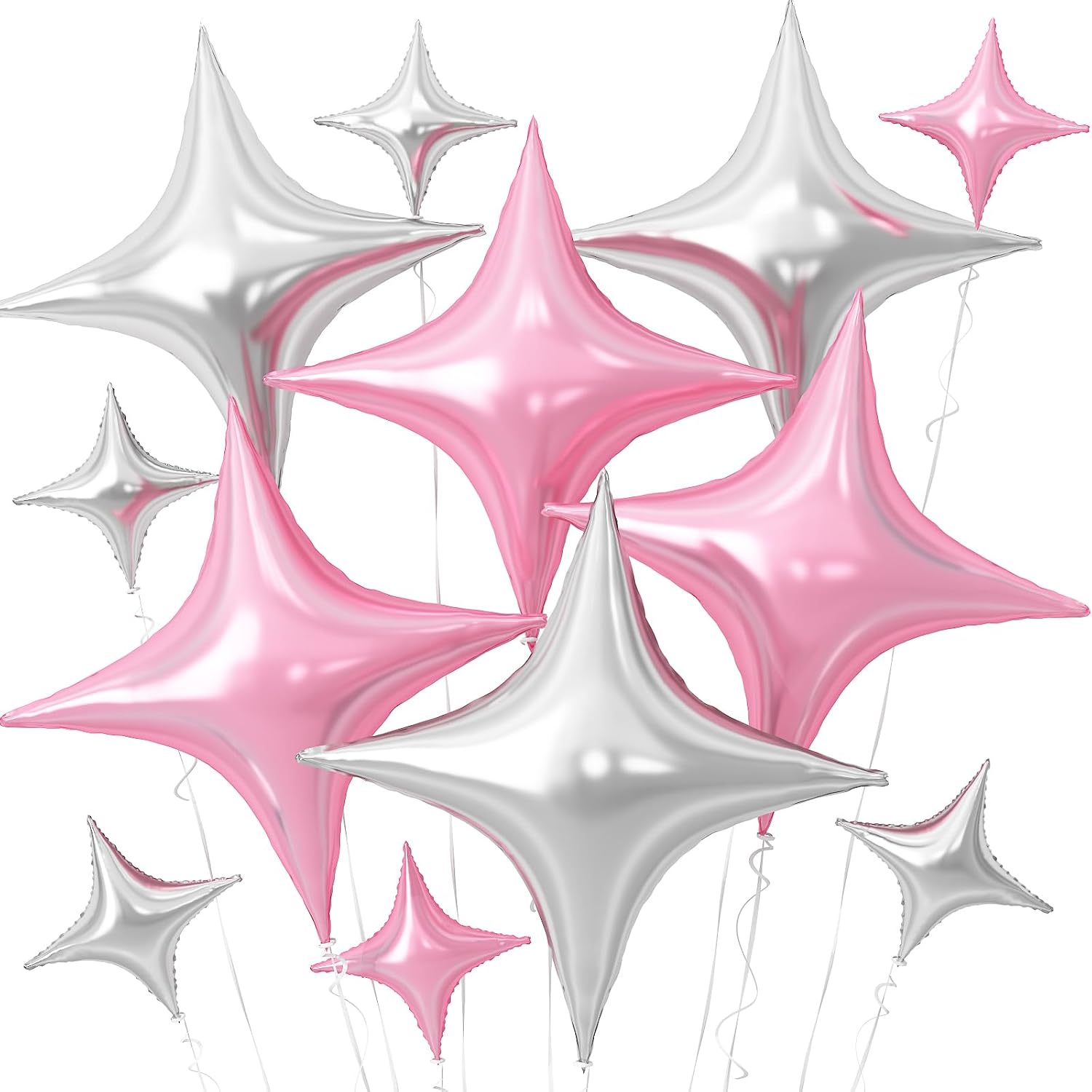 Pink Silver Star Balloons 12Pcs Party Decor