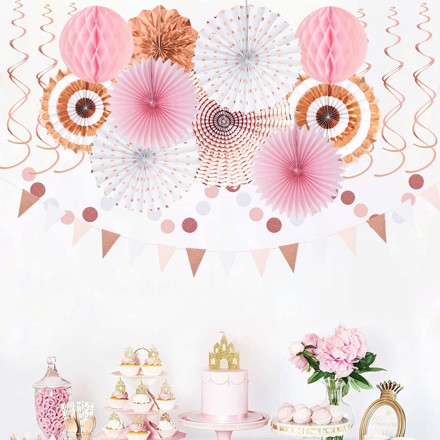 Rose Gold Pink White Party Decorations 33pcs