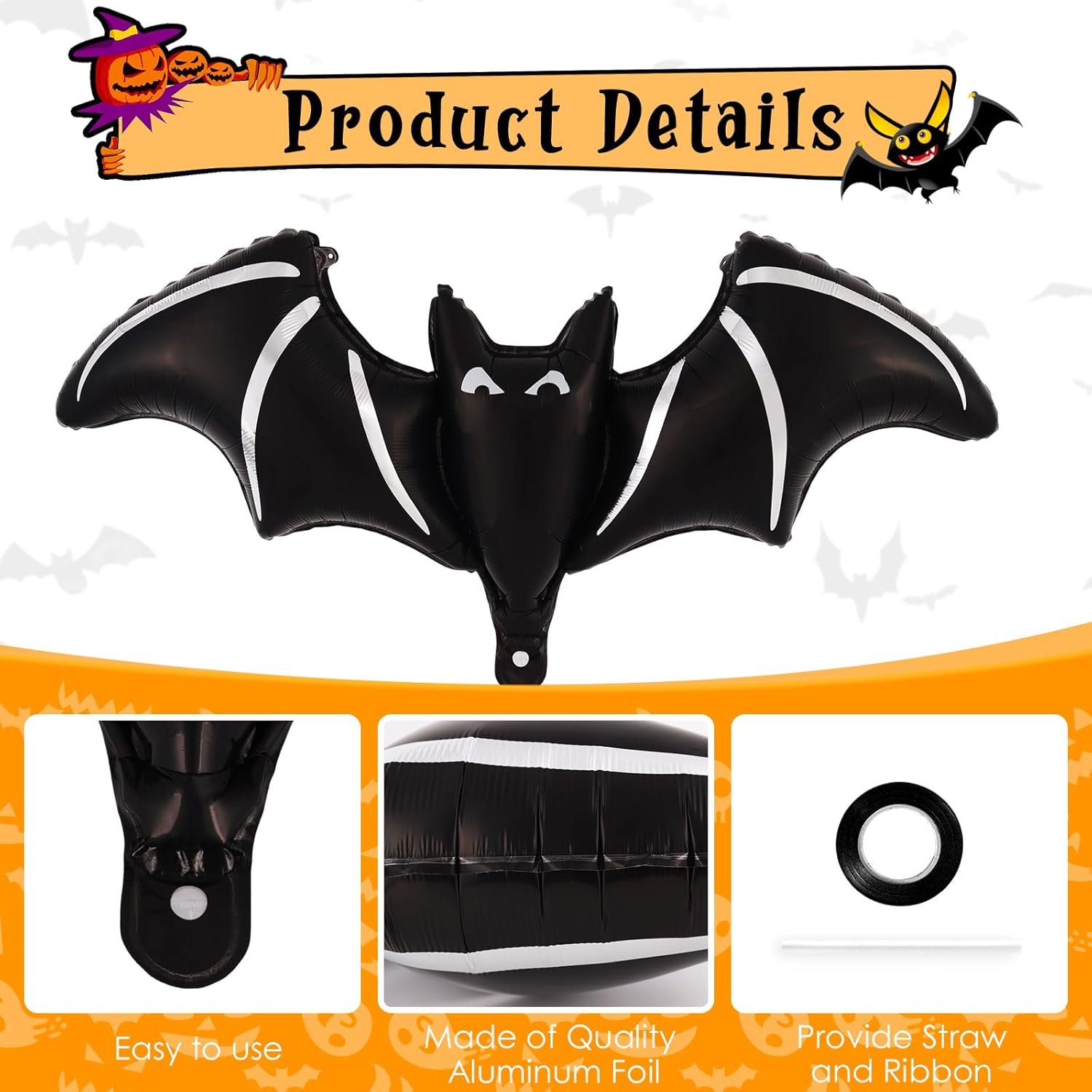 6 Pcs Black Bat Foil Balloons Halloween Decor