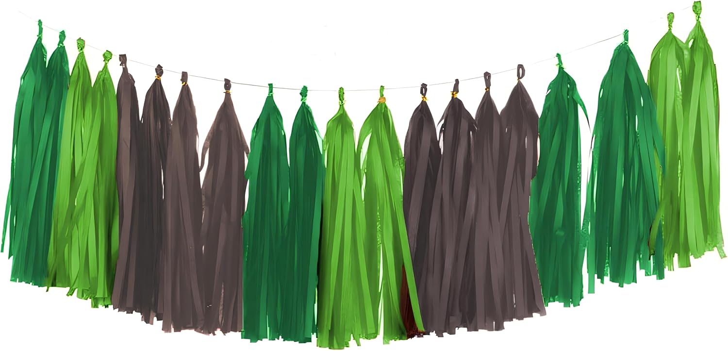 Green and Brown Tissue Tassel Garland Set of 15