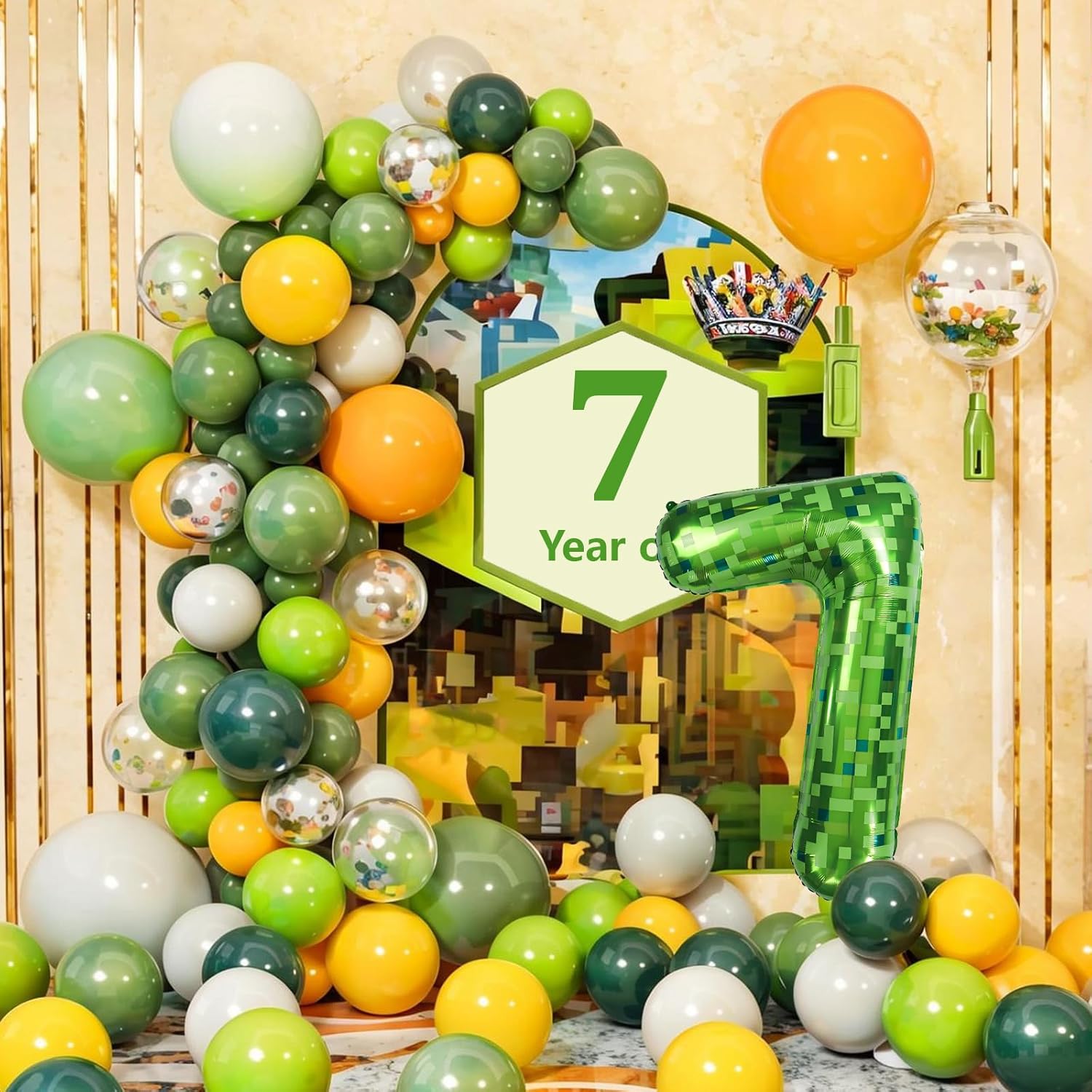 40 Inch Green Pixel Miner Number Foil Balloon