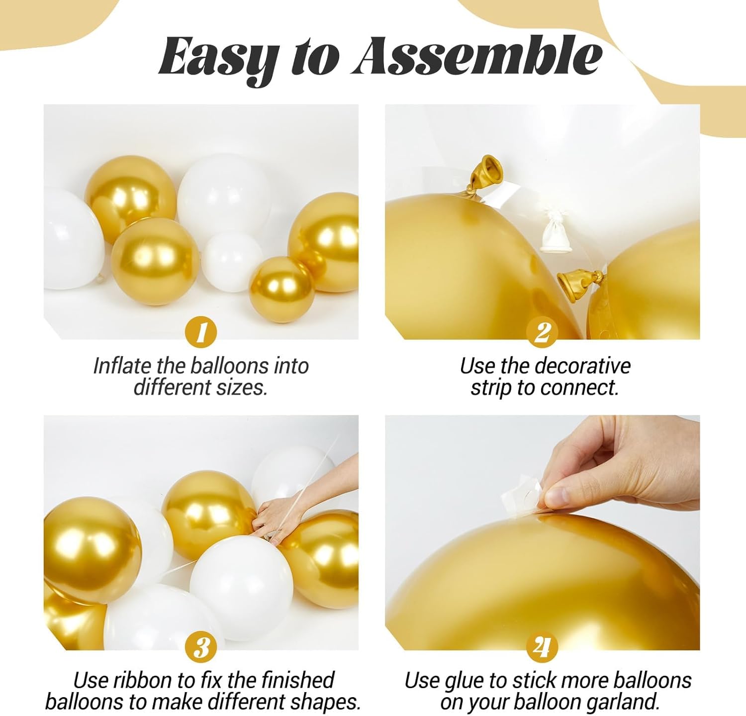 134pcs White and Gold Balloon Arch Kit for Parties