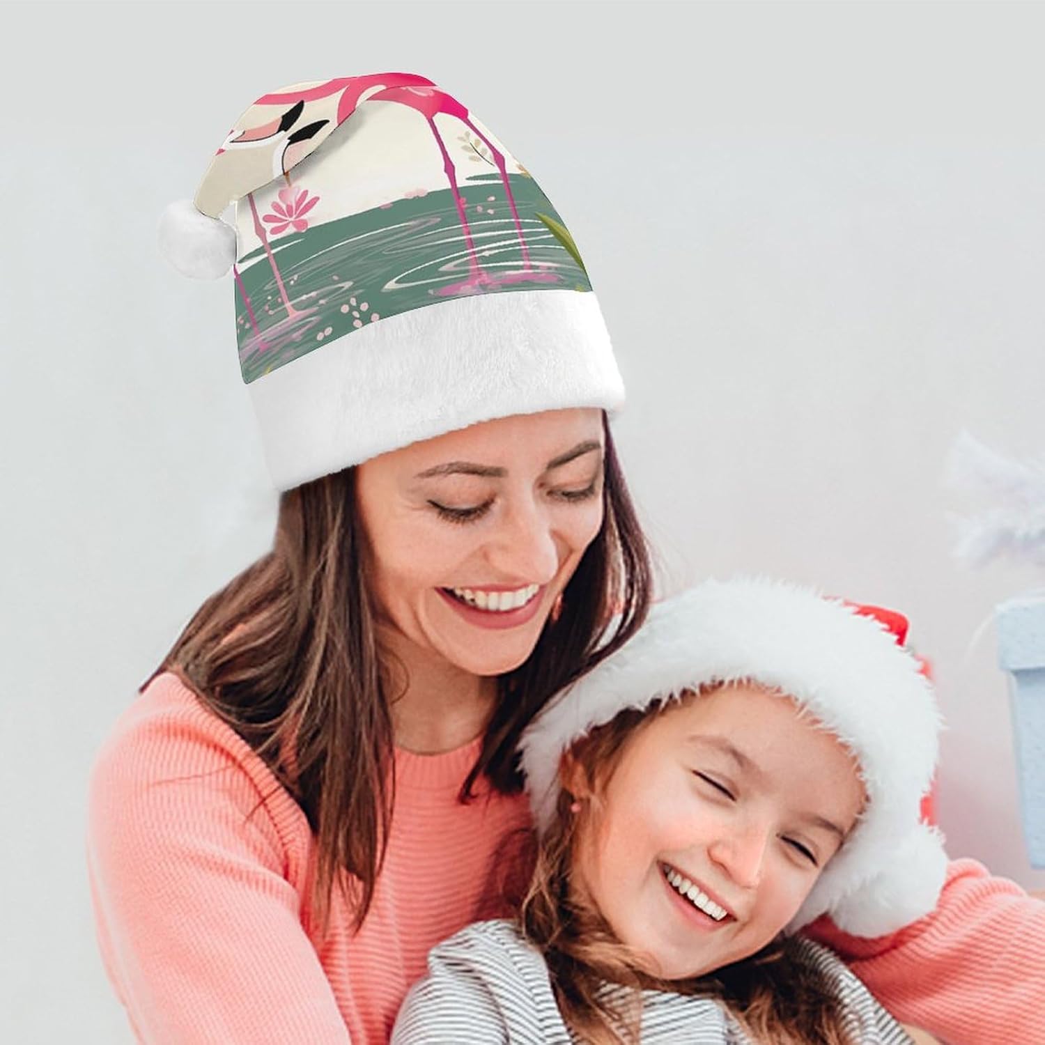 Santa Hat with Flamingos and Flowers Christmas Party Hat