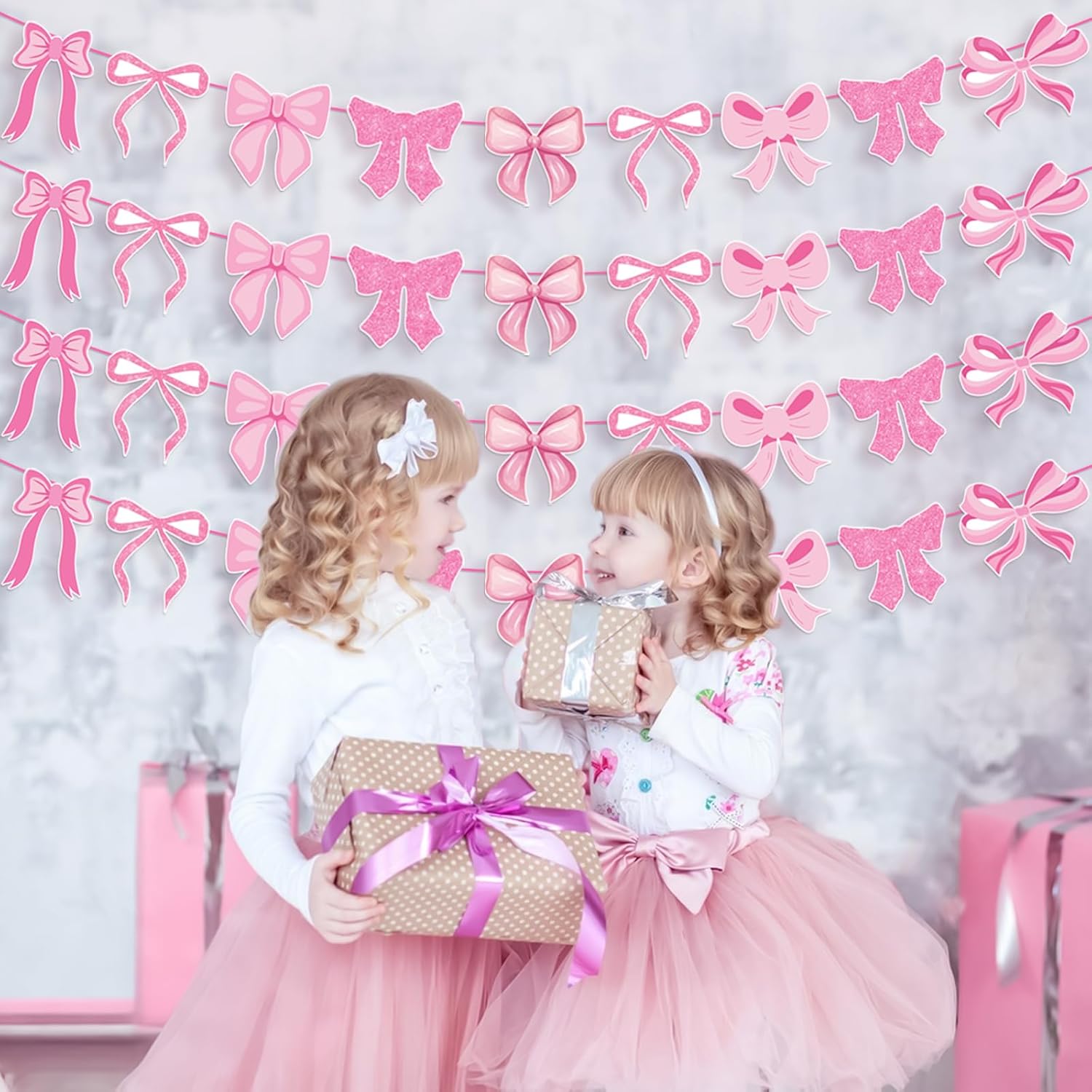 Pink Bow Garland Banner Decorations 4pcs Bow Party Decor