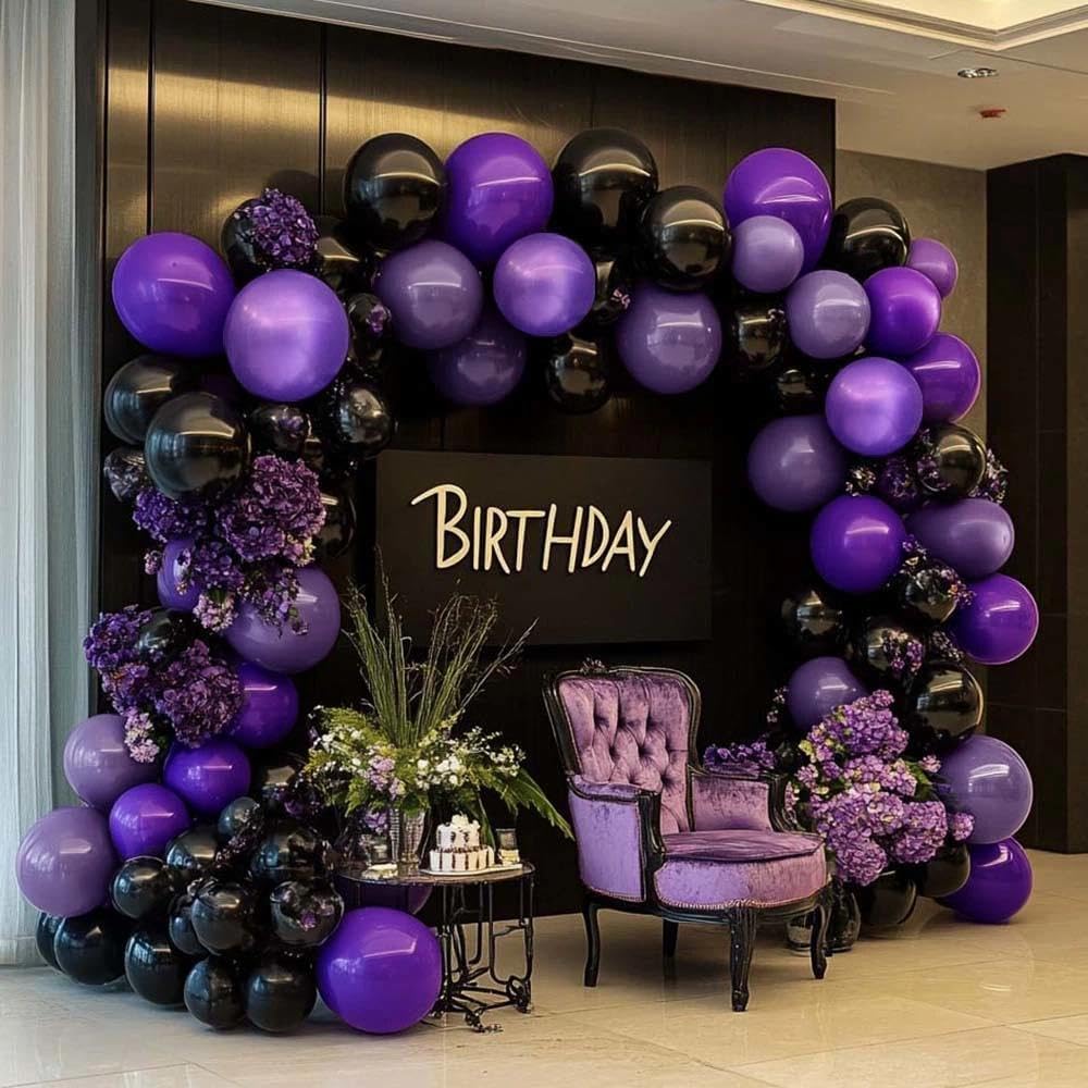 Double Stuffed Purple Black Balloon Garland Kit