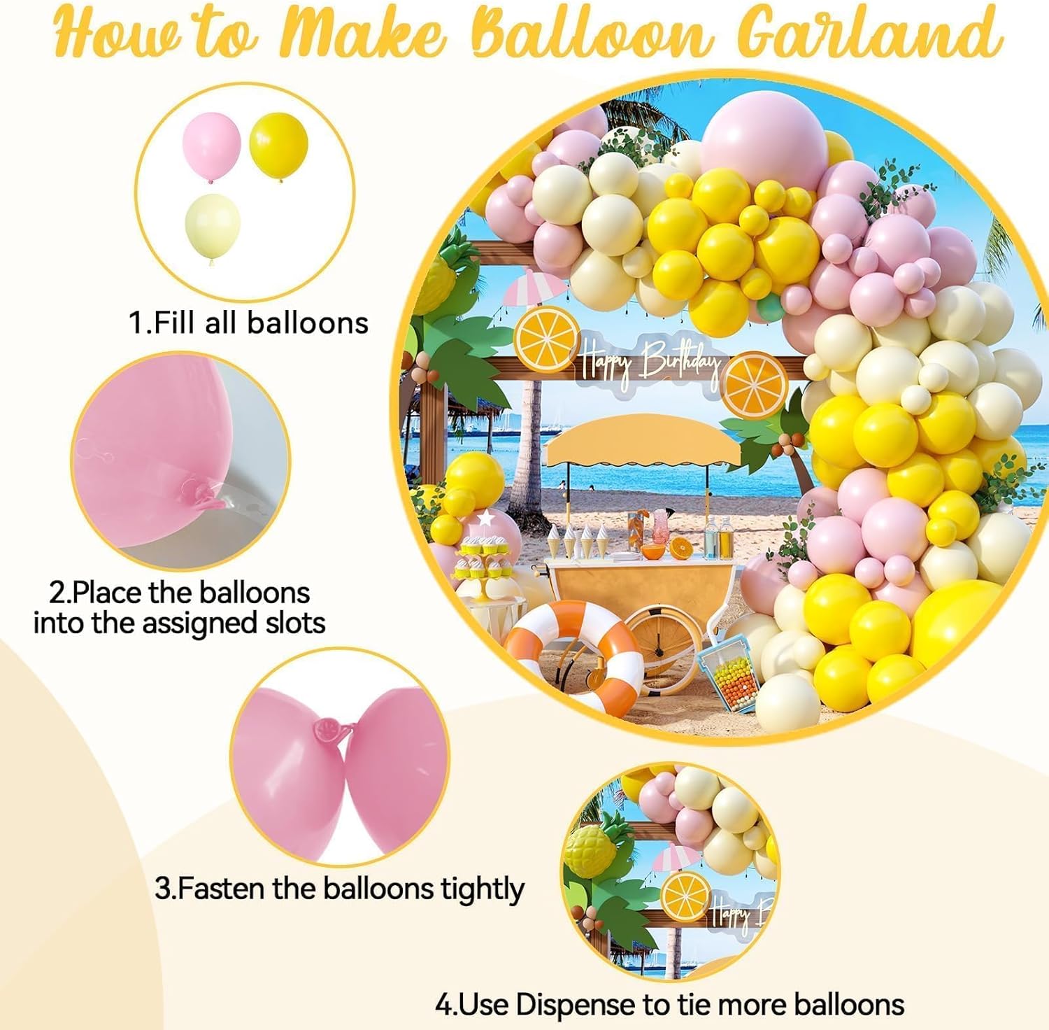 Pink and Yellow Balloon Arch Decor Kit 122Pcs