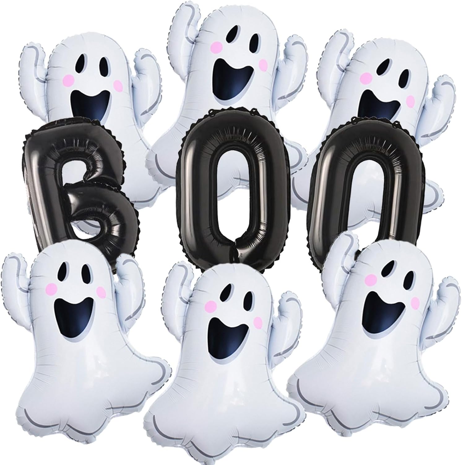 Halloween Balloons 9 Pack with 16 Inch Black BOO Foil Mylar