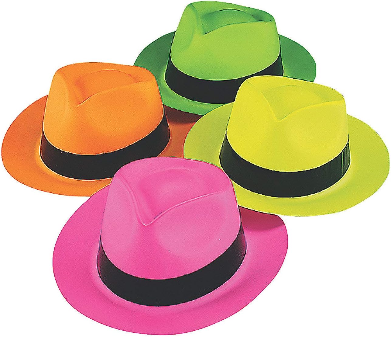 Fun Express Neon Plastic Gangster Hats - 12 Pieces