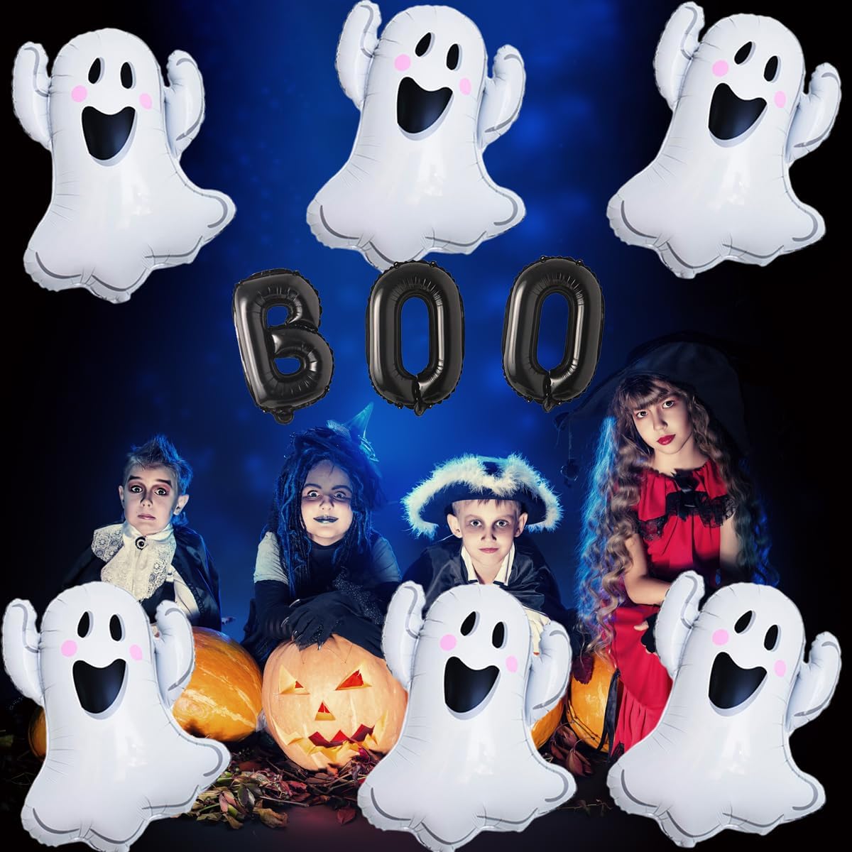 Halloween Balloons 9 Pack with 16 Inch Black BOO Foil Mylar