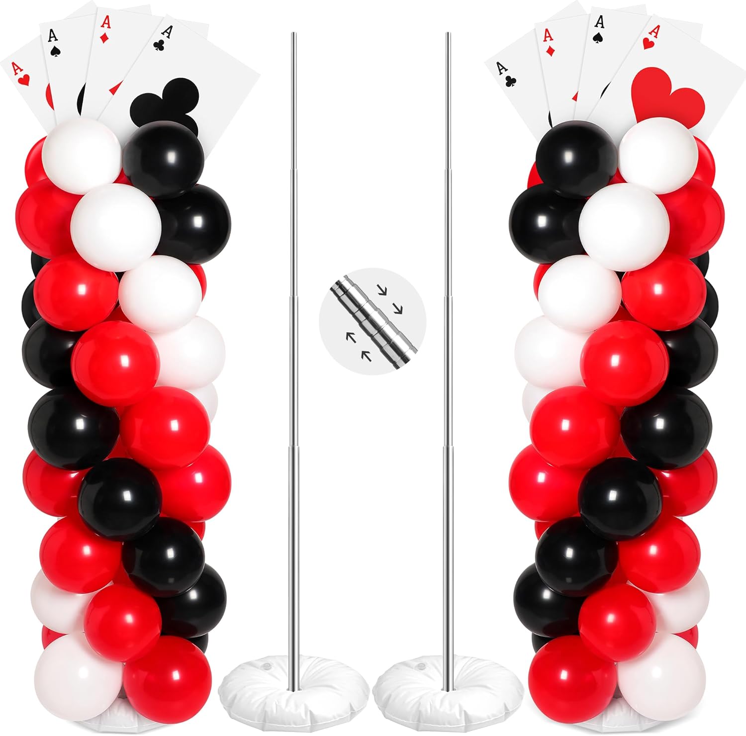 2 Sets Casino Themed Balloon Column Kit with Jumbo Poker Cards