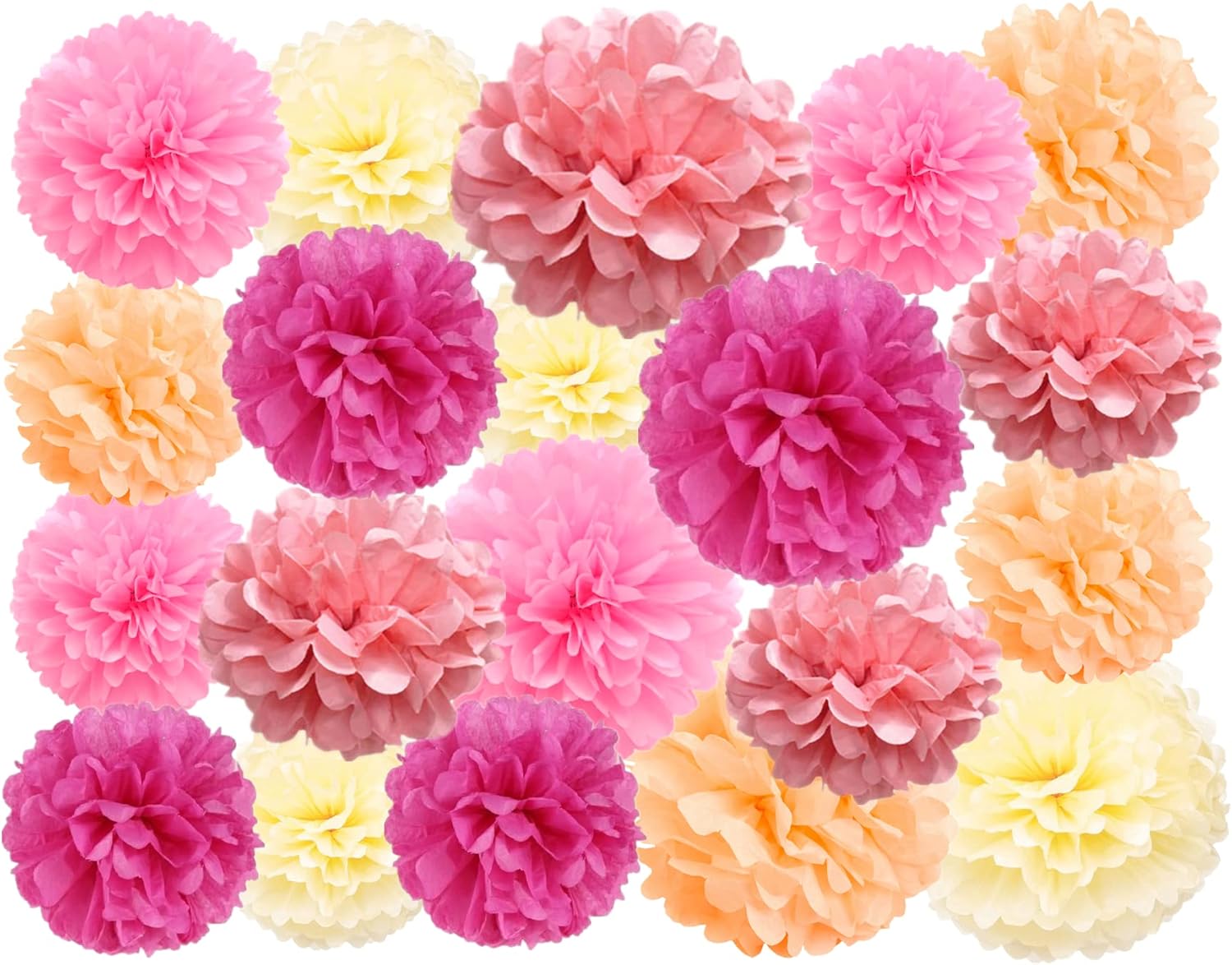 20 Pcs Pink Mix Tissue Pom Poms Party Decor Kit