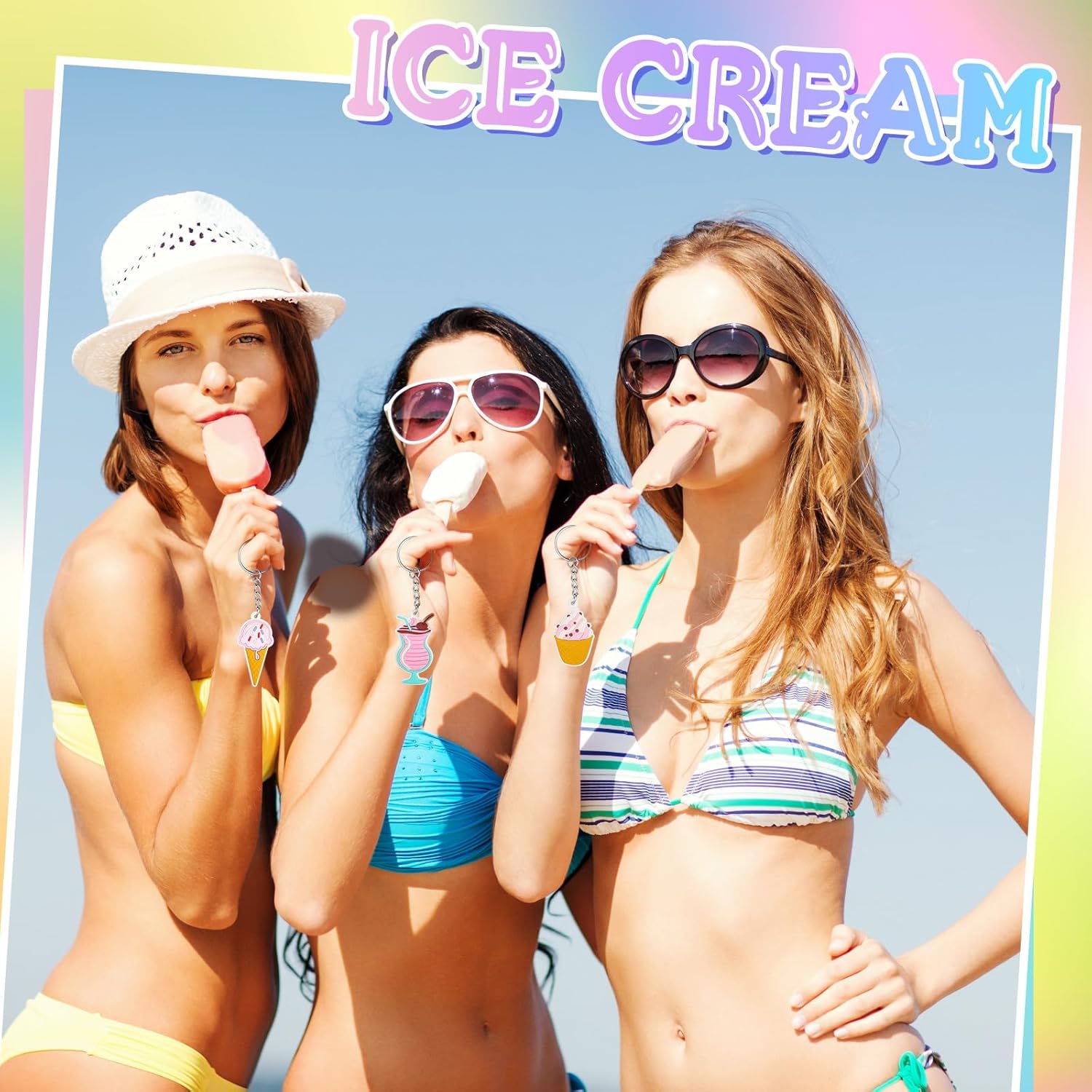 Sasylvia 36 Pcs Ice Cream Party Keychains