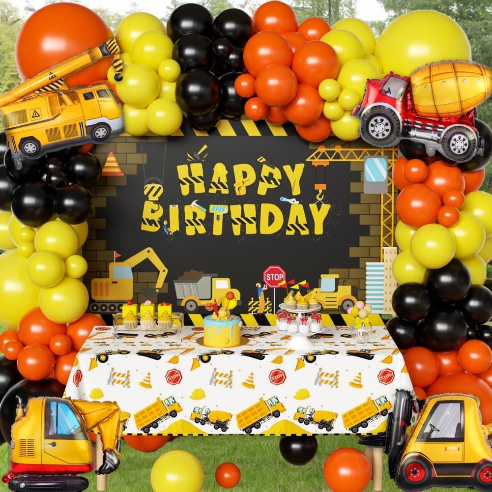 Construction Party Decor Kit Set with Balloons and Backdrop