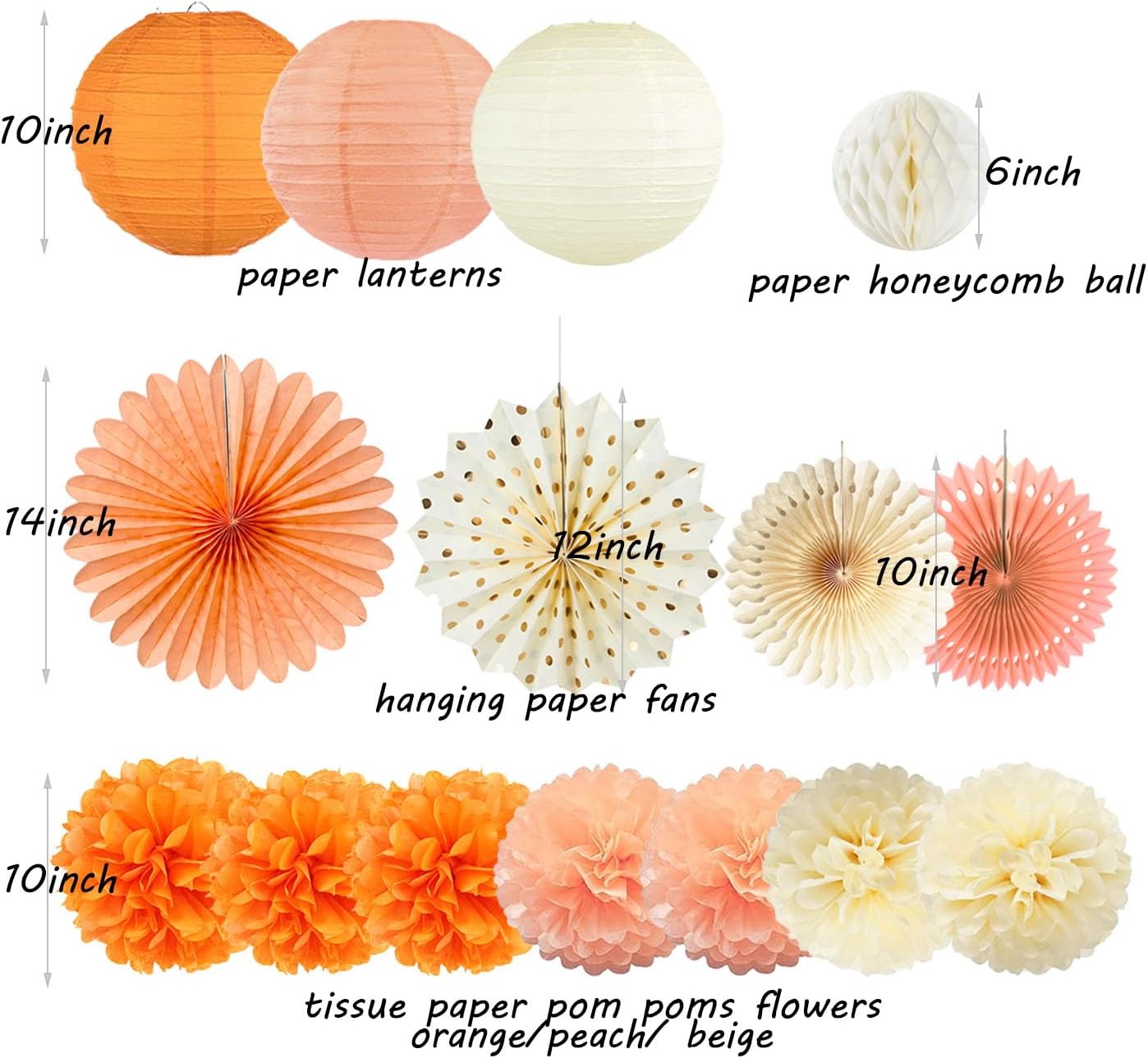 Fall Boho Party Decorations Paper Lanterns Pom Poms Fans Set