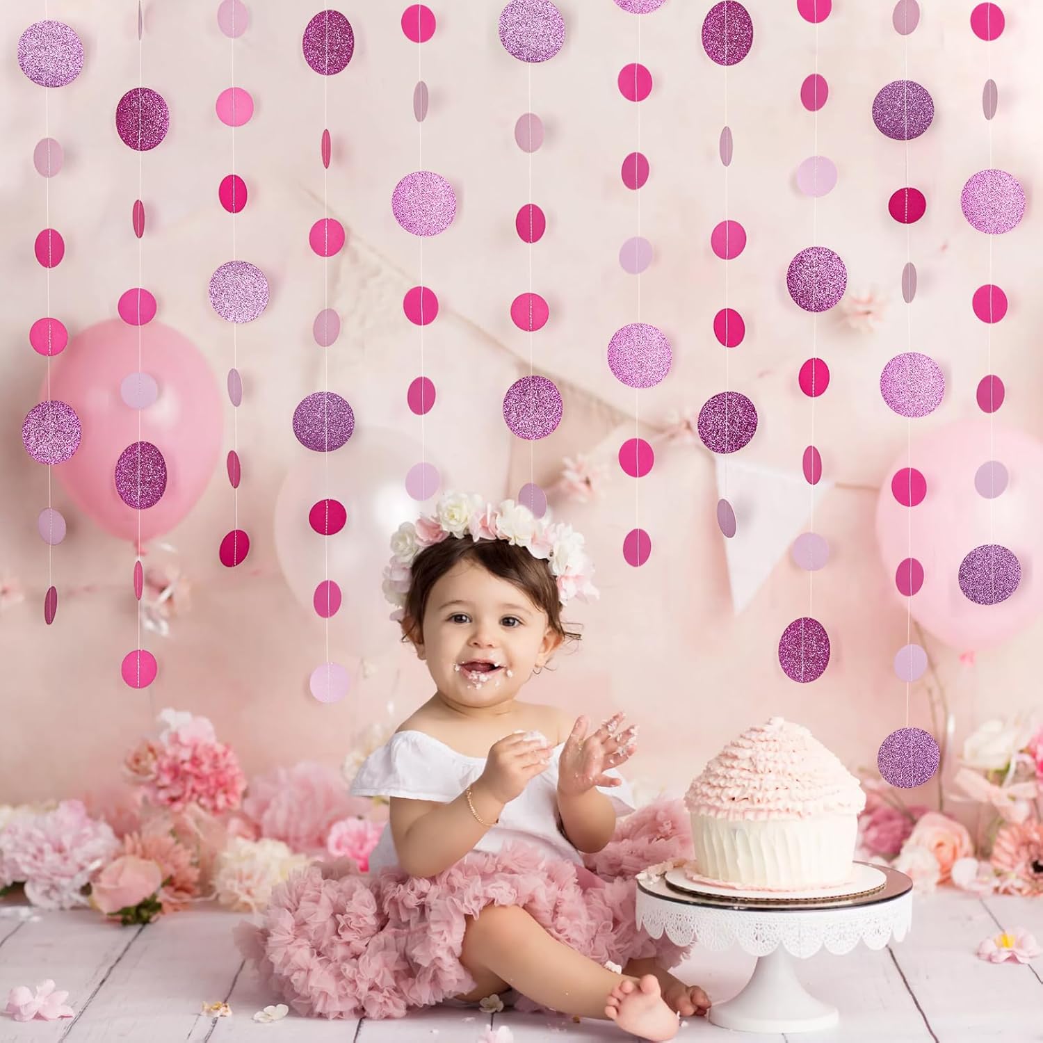 8 Pack Pink Glitter Dot Garland for Decorations