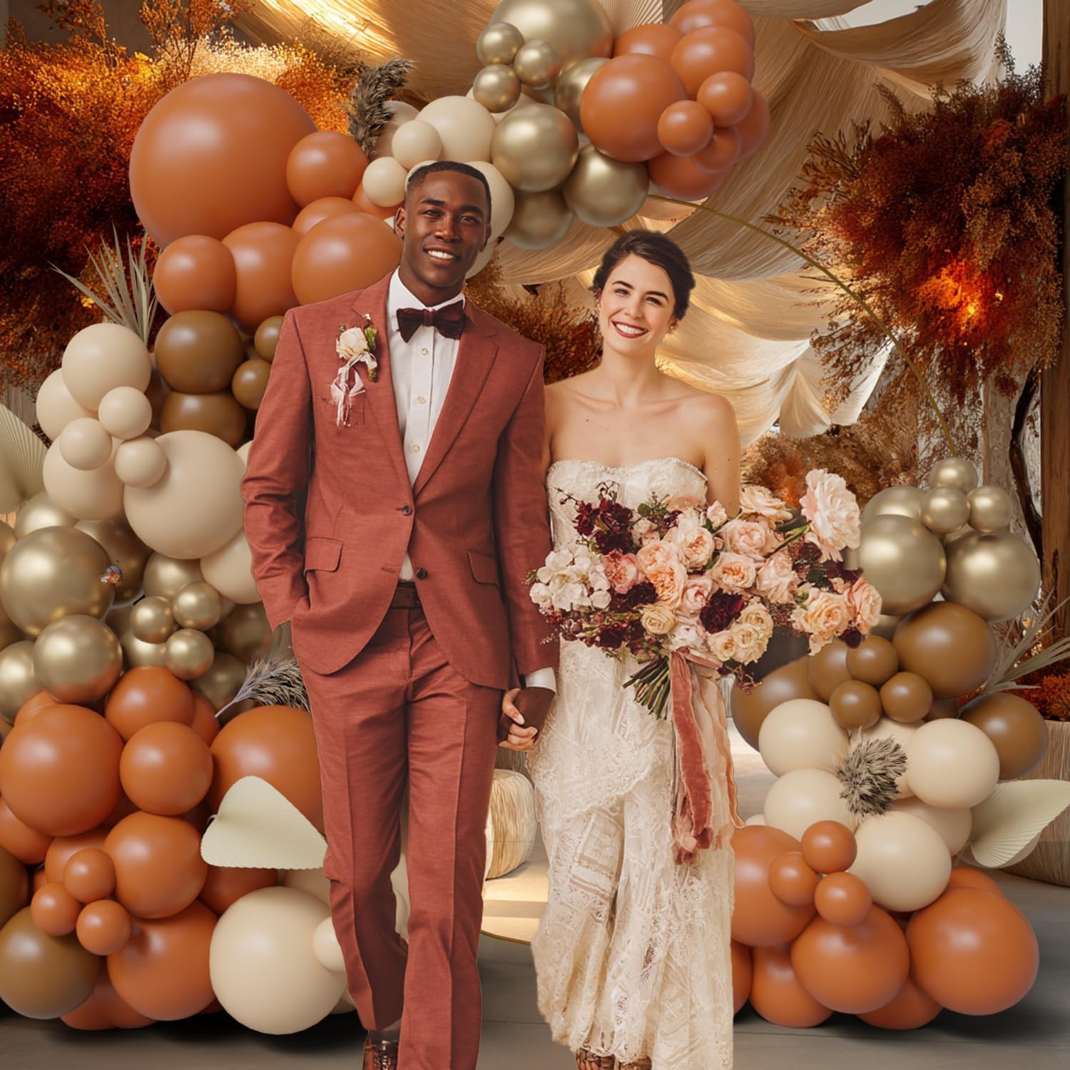 145pcs Fall Balloon Arch Kit with Burnt Orange and Gold Balloons
