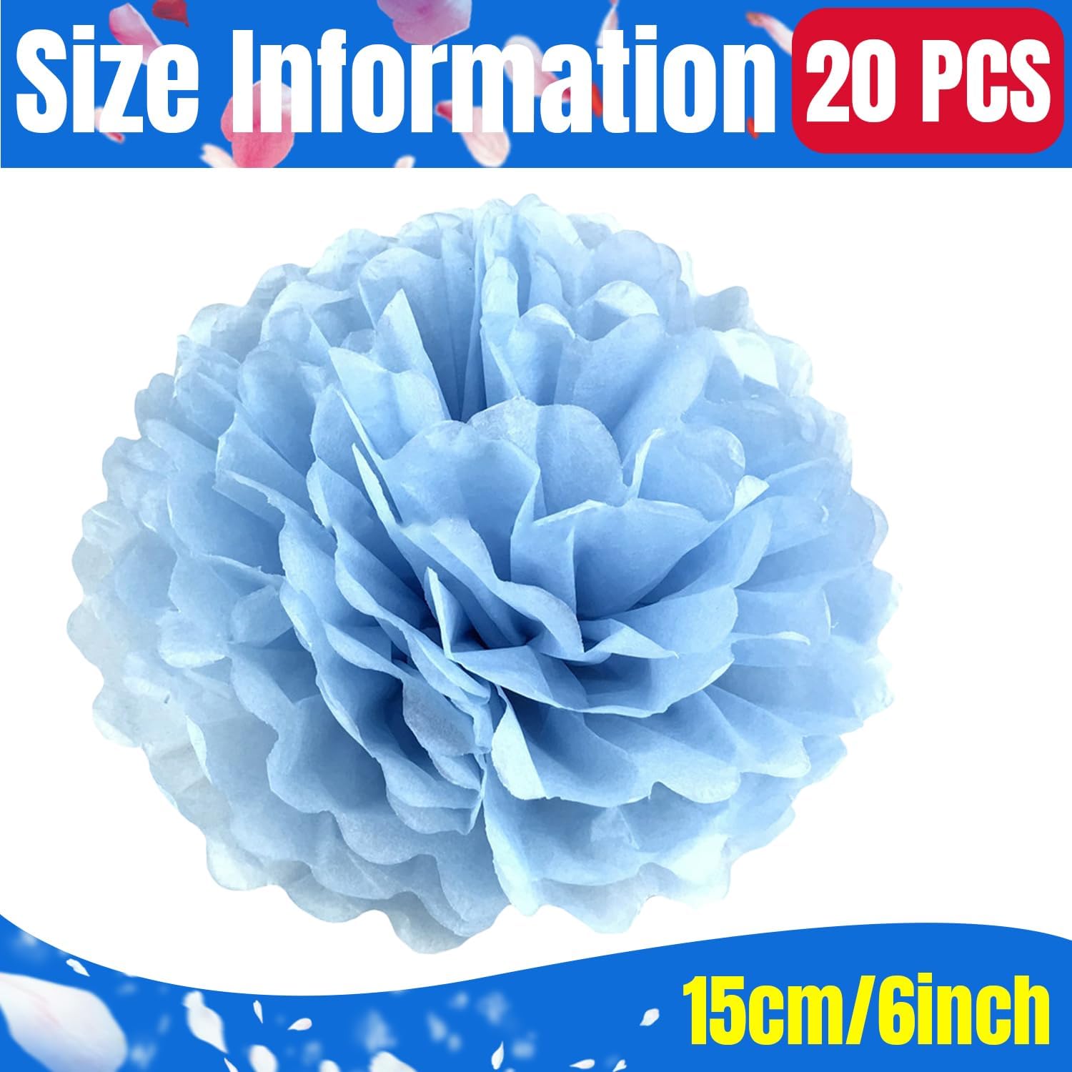 Qimoo 20pcs Lake Blue Paper Pom Poms Decorations