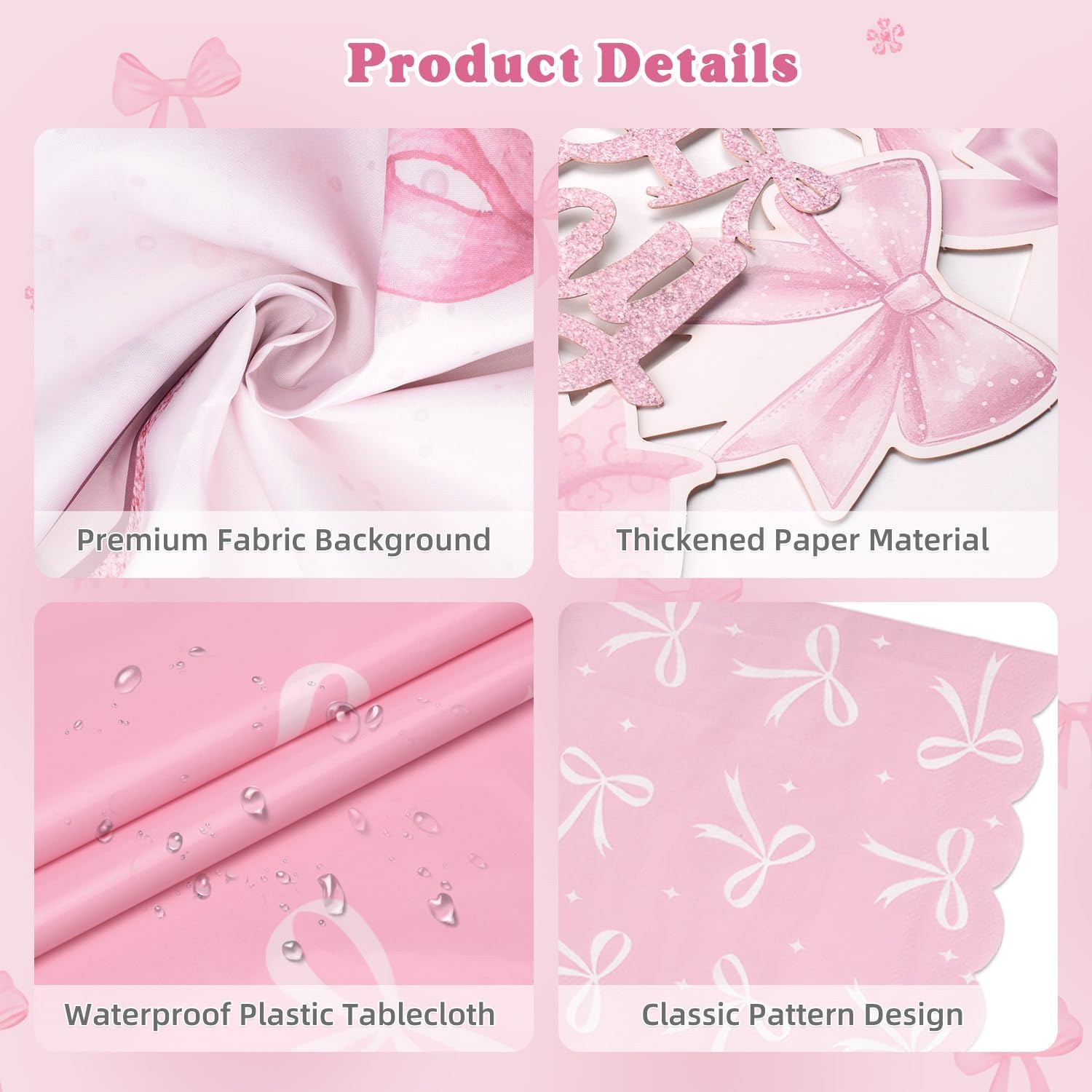 Pink Bow Birthday Decorations for 24 Guests