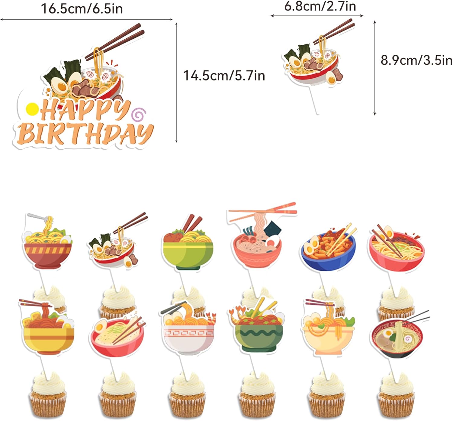 Ramen Birthday Decorations with Balloons and Toppers