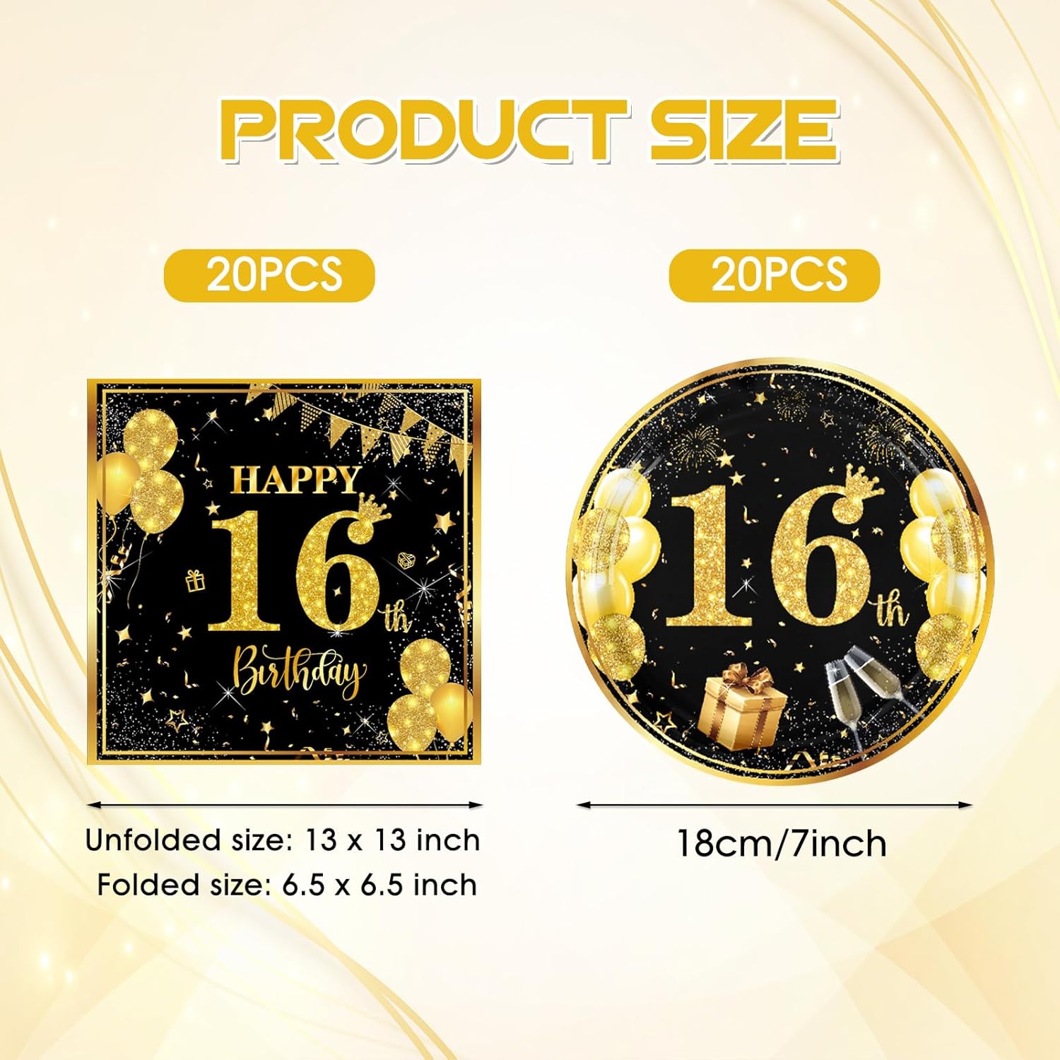 40PCS Black Gold 16th Birthday Party Decorations