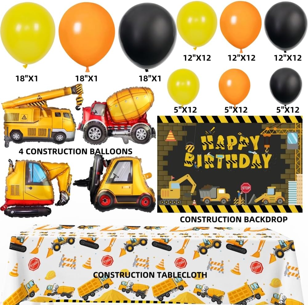 Construction Party Decor Kit Set with Balloons and Backdrop