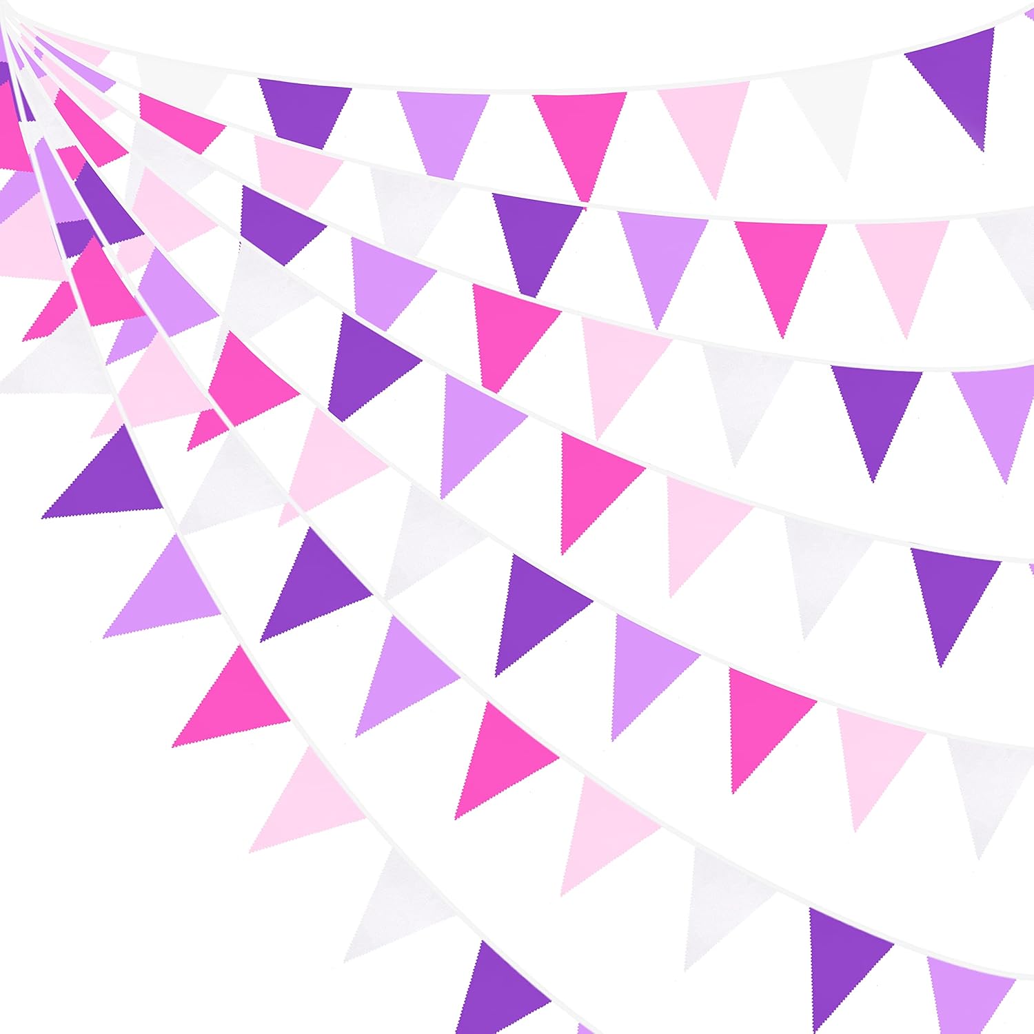 10M Rose Pink Purple White Pennant Banner Garland for Parties and Events