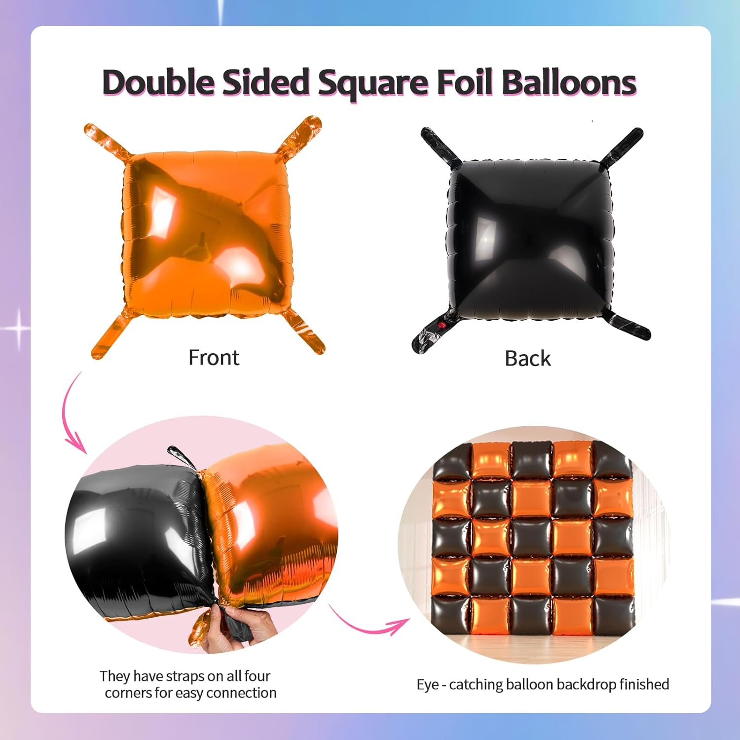 25pcs Black Orange Foil Balloon Wall with Arch Kit