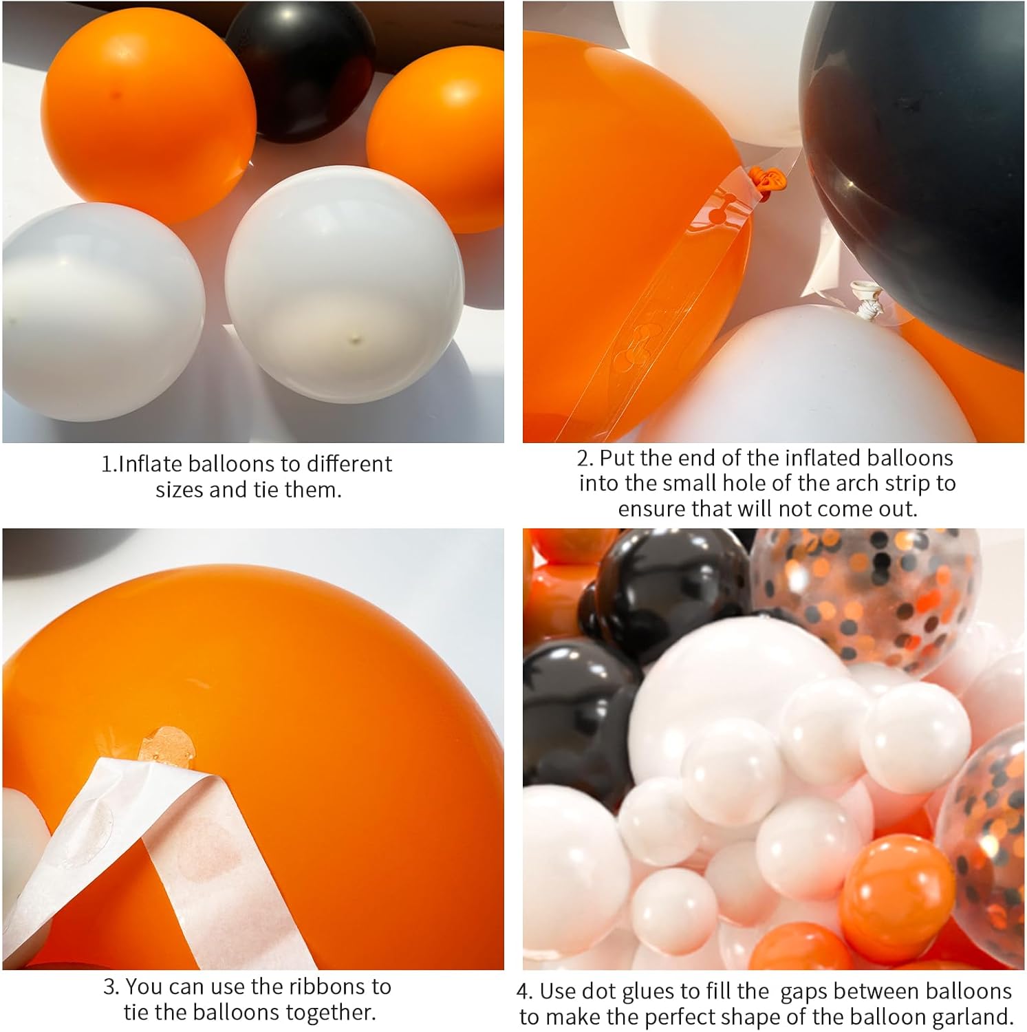 161pcs Black White Orange Balloons Arch Kit with Starburst Foil Balloons