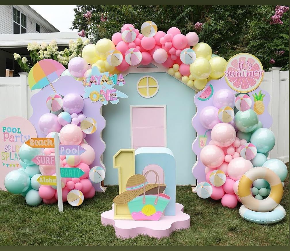 PageebO 159Pcs Rainbow Beach Balloons Pool Party Decorations