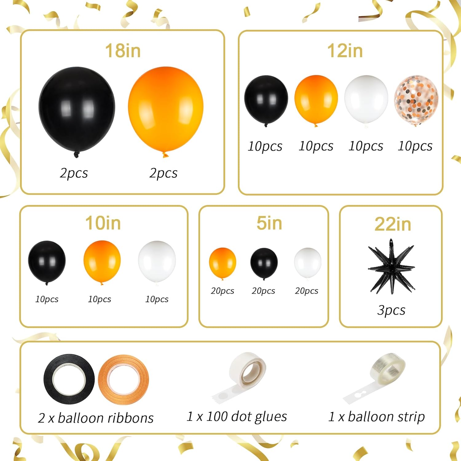 141pcs Black White Orange Balloon Garland Arch Kit