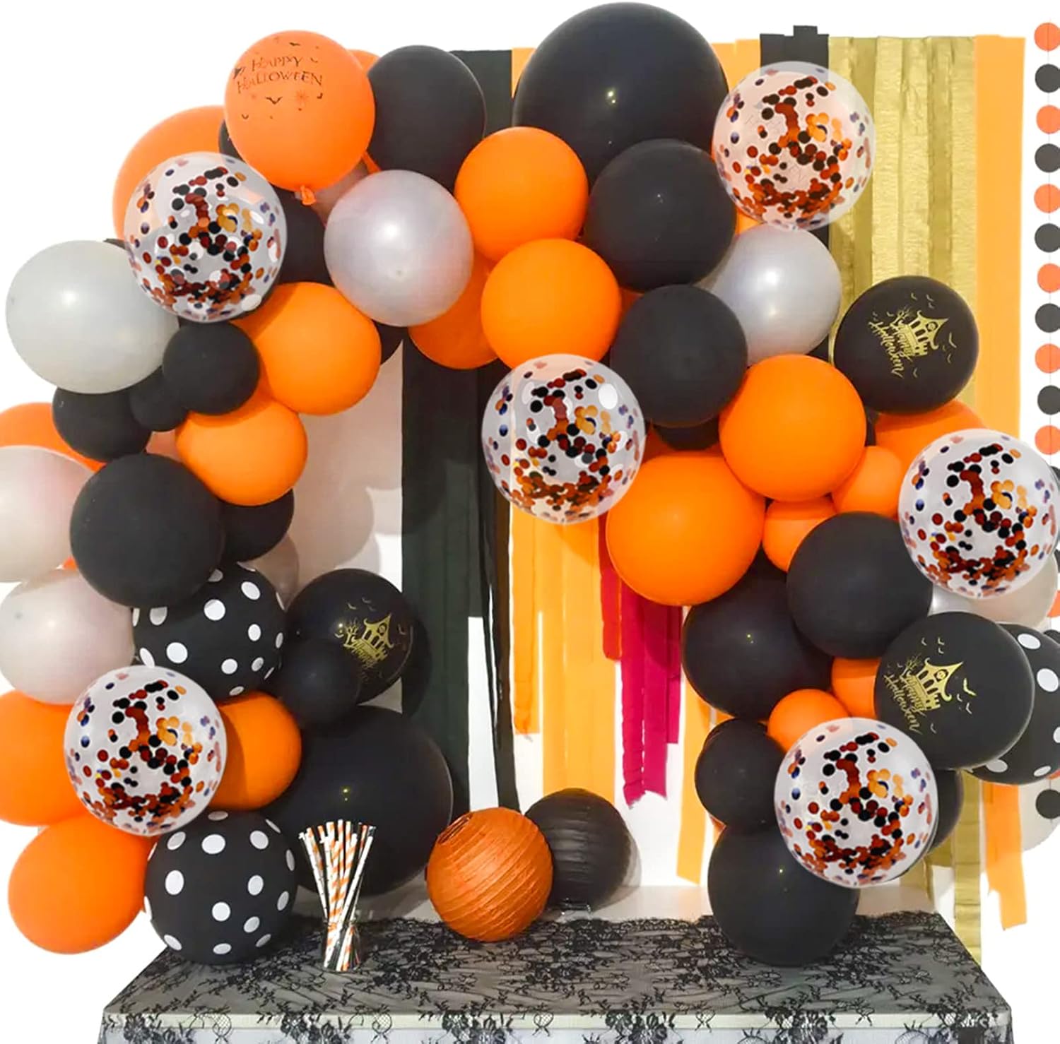 100 Pcs Black and Orange 12 Inch Halloween Balloons