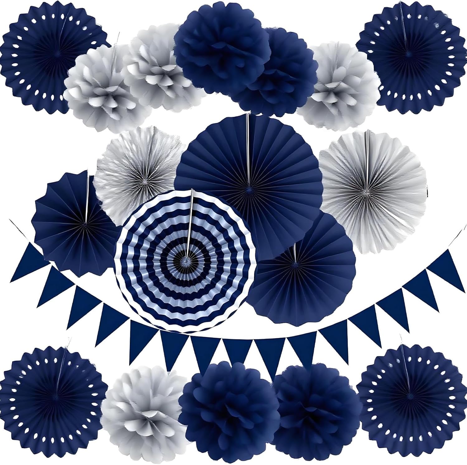 XIKSXITN 12 Piece Silver Blue Tissue Paper Pom Poms