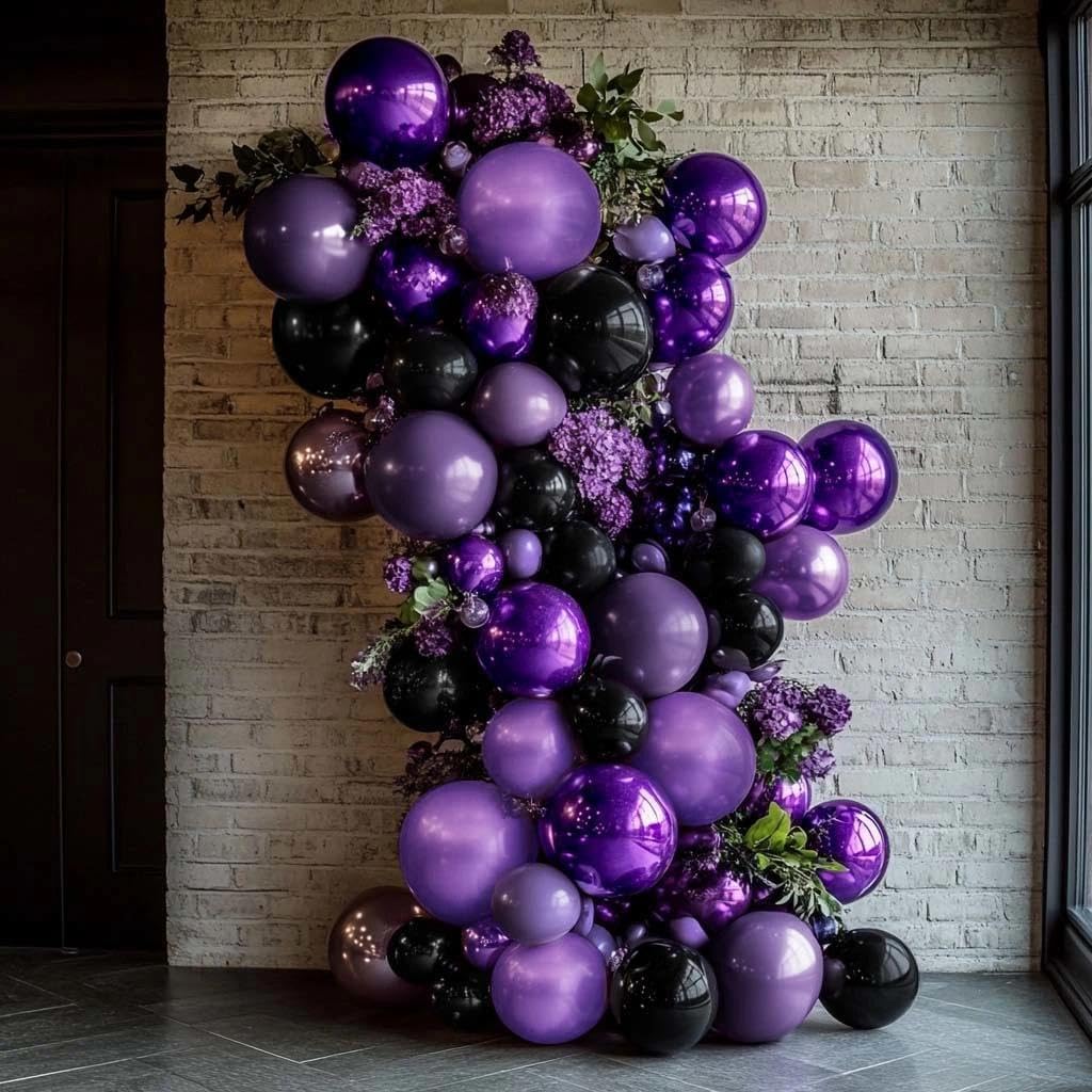 Double Stuffed Purple Black Balloon Garland Kit