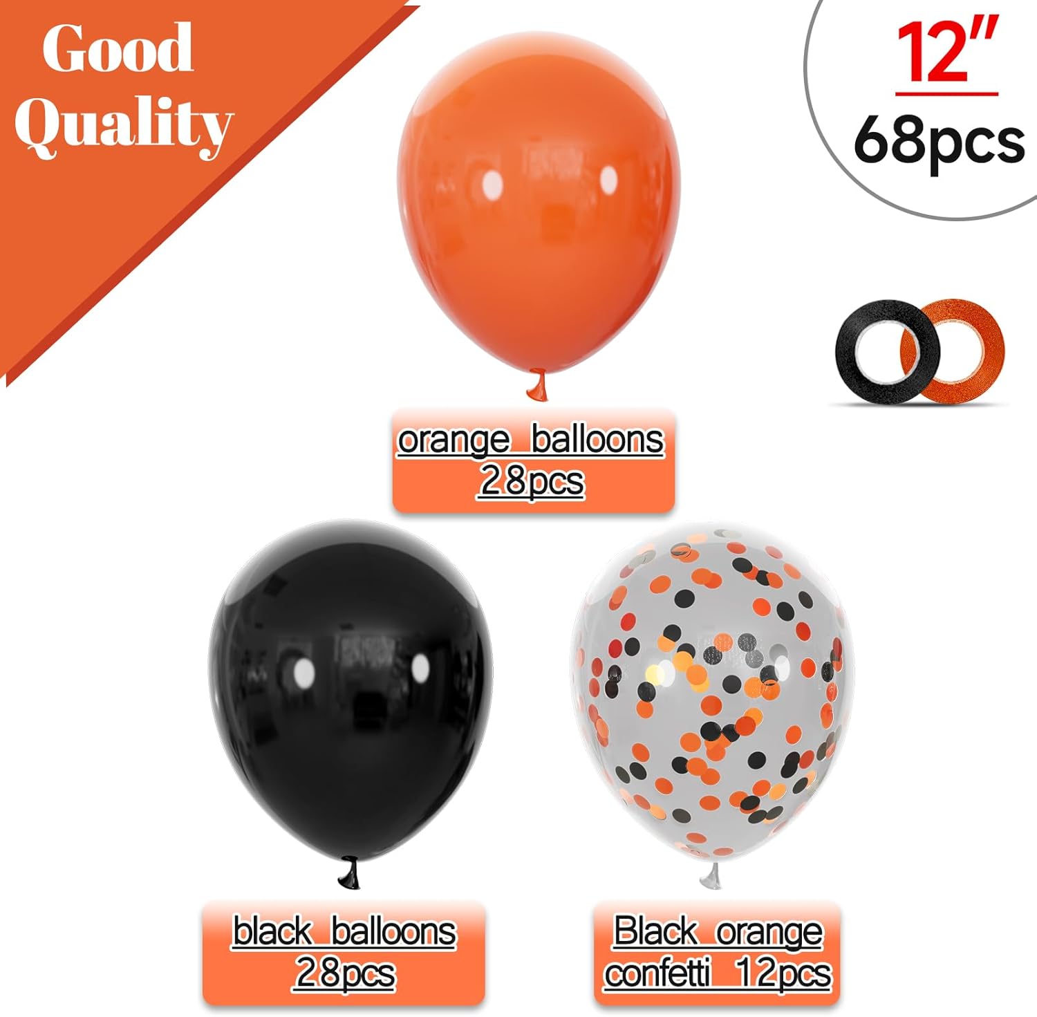 68Pcs Black and Orange Balloons Set for Halloween and Graduation