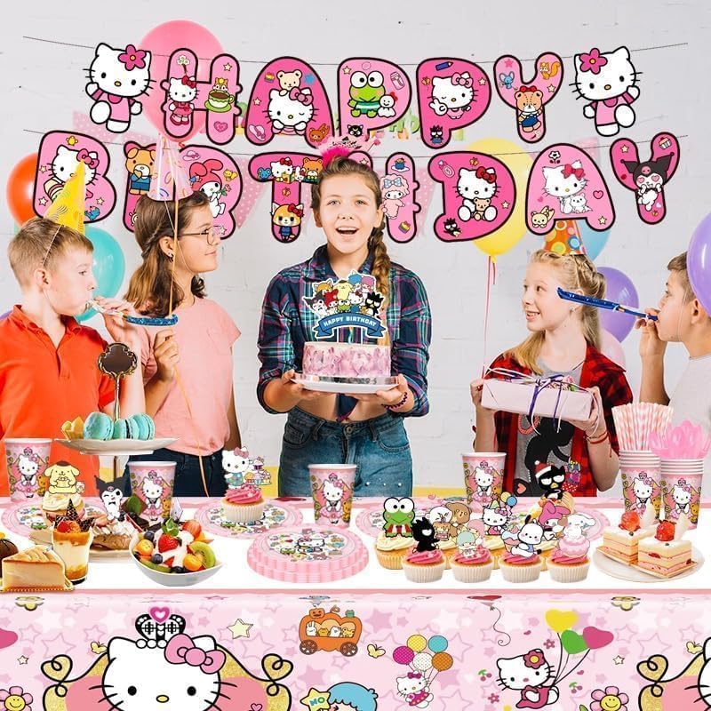 92pcs Kitty Birthday Party Tableware Set for Kids