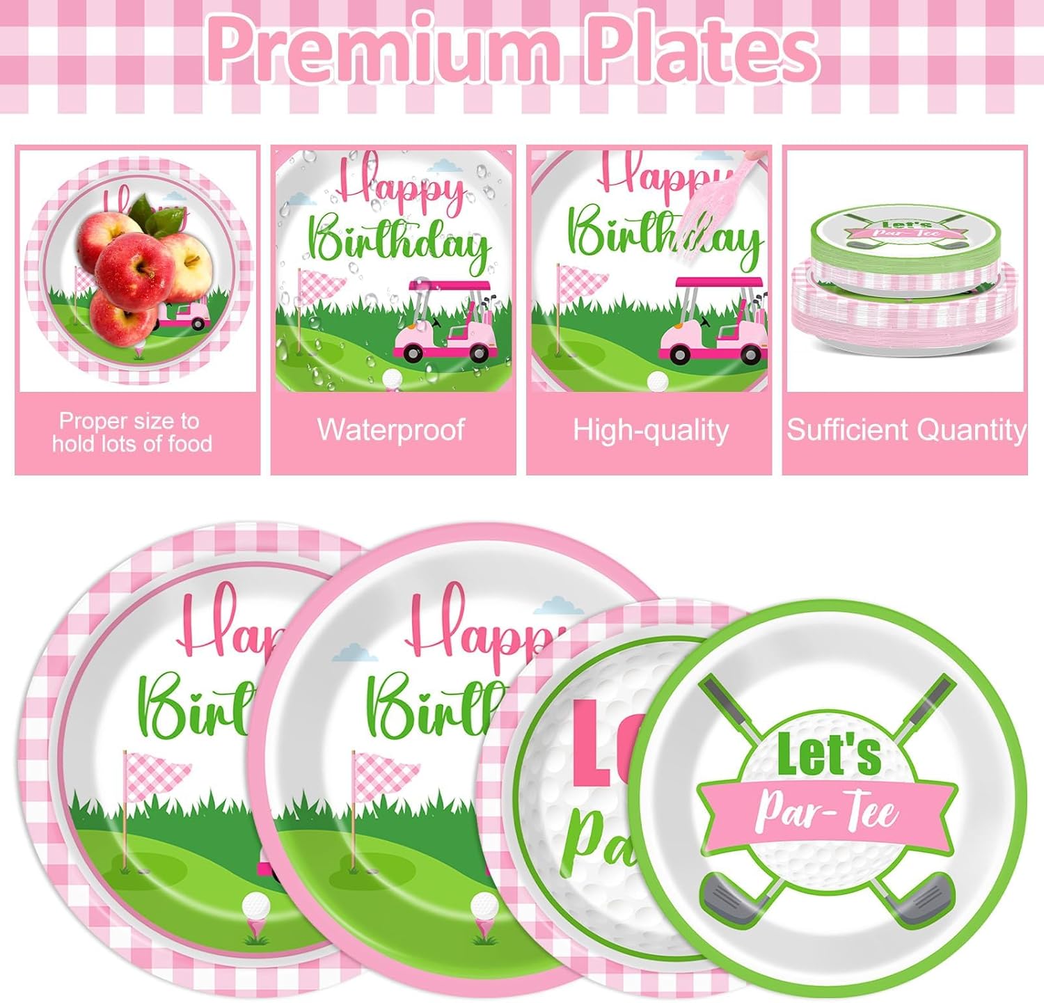 96Pcs Pink Golf Birthday Party Supplies Set