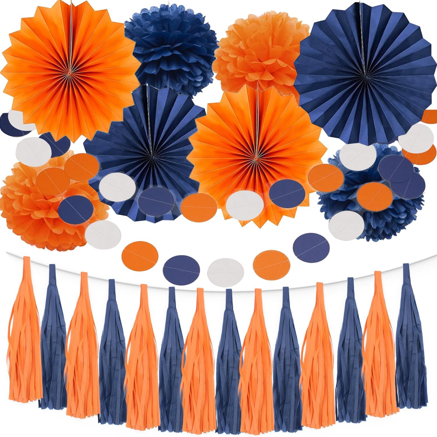Blue Orange Party Tissue Pom Poms Garland Decor