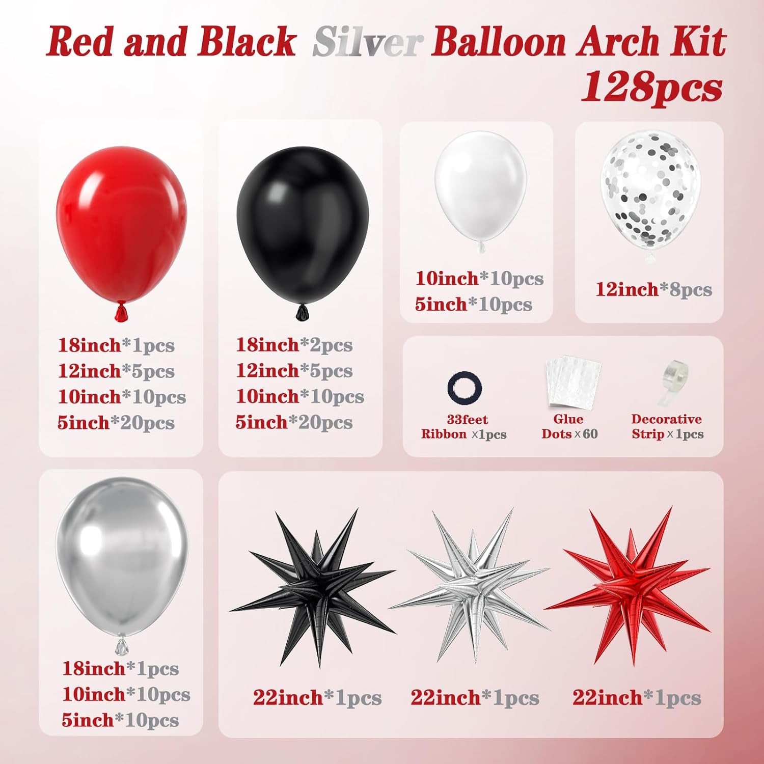 Red White Black Balloon Garland Arch Kit for Parties