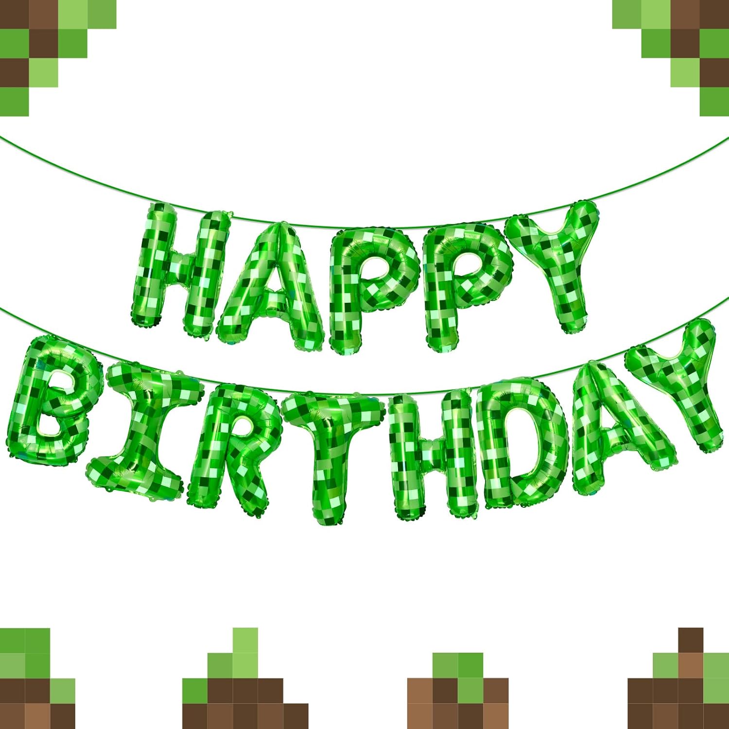 Green Pixel Birthday Banner Decorations Kit