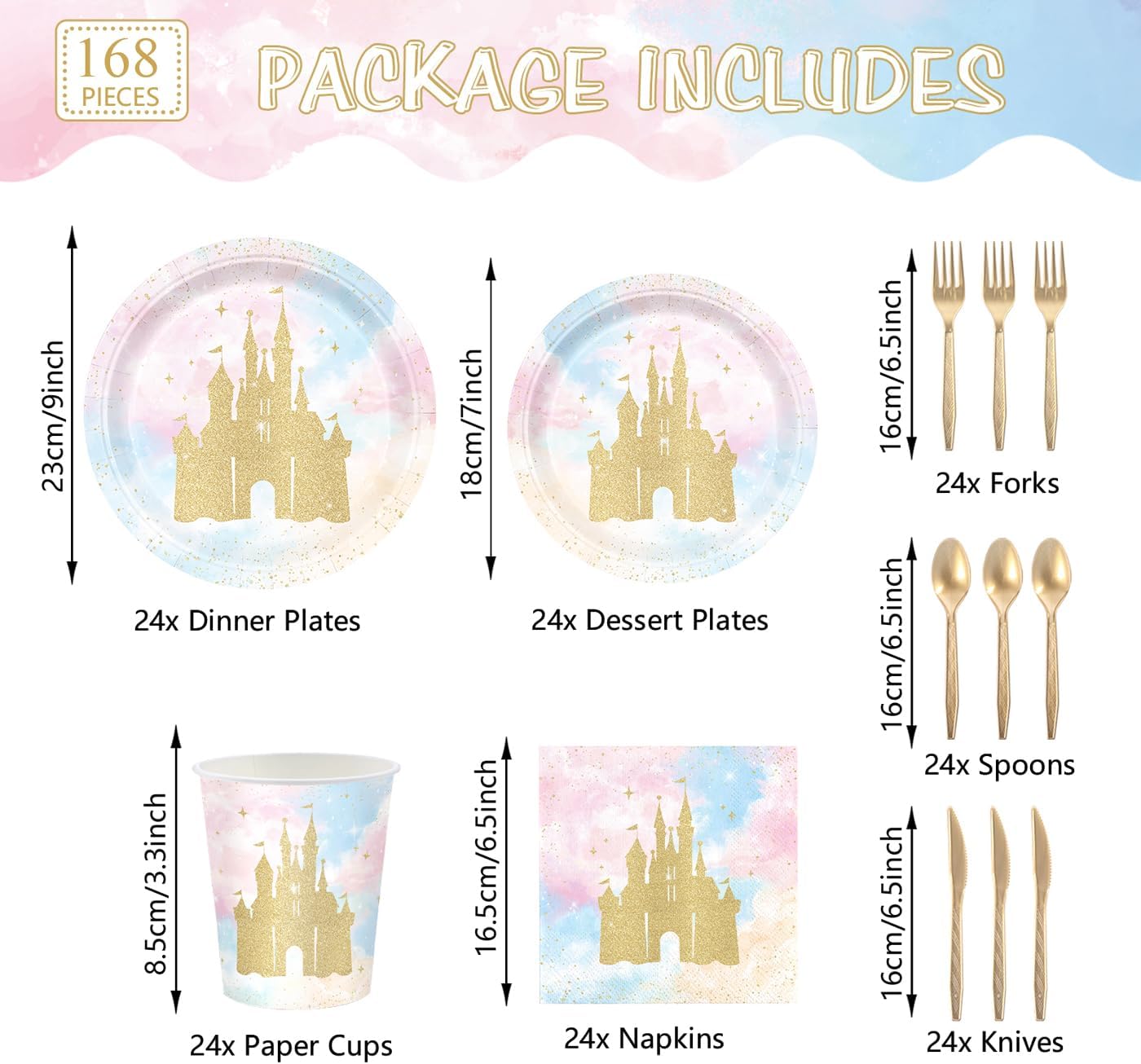Princess Castle Party Tableware Set 168pcs